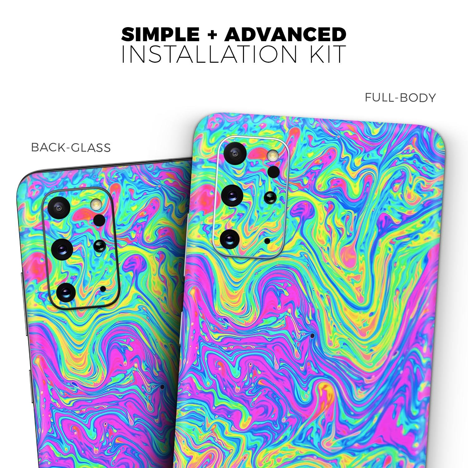 Neon Color Swirls V2 skin for Samsung Galaxy S20, showcasing vibrant colors and a sleek design.