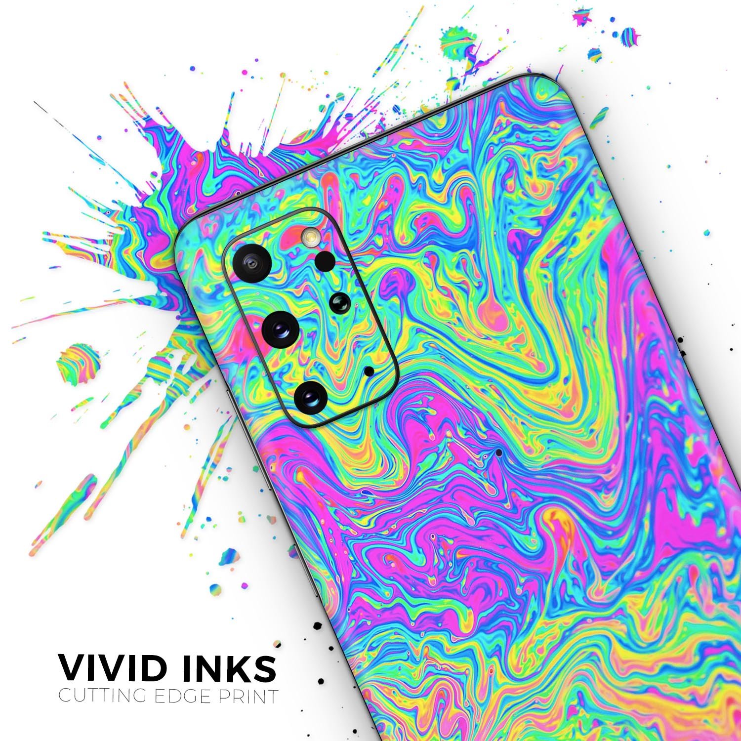 Neon Color Swirls V2 skin for Samsung Galaxy S20, showcasing vibrant colors and a sleek design.