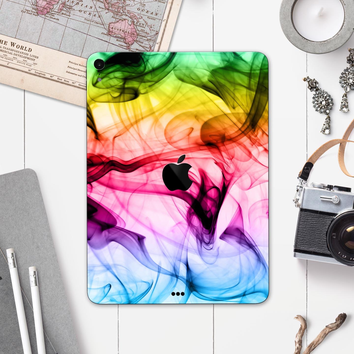 Neon Glowing Fumes skin decal for Apple iPad Pro, showcasing vibrant colors and a sleek design.