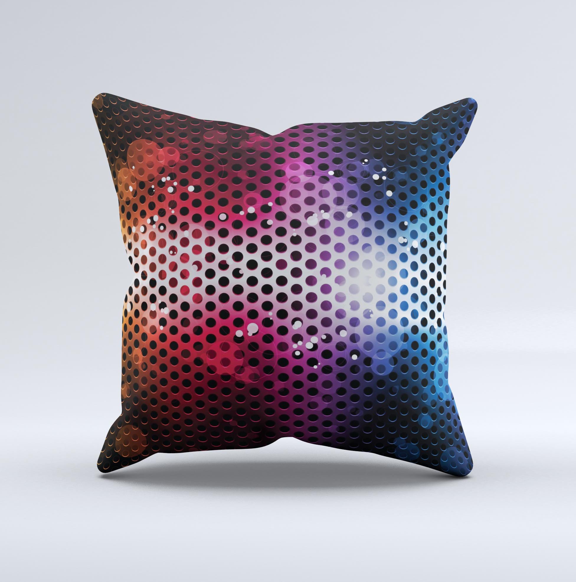 A vibrant neon glowing grill mesh decorative throw pillow, showcasing intricate designs and a soft texture, perfect for home decor.