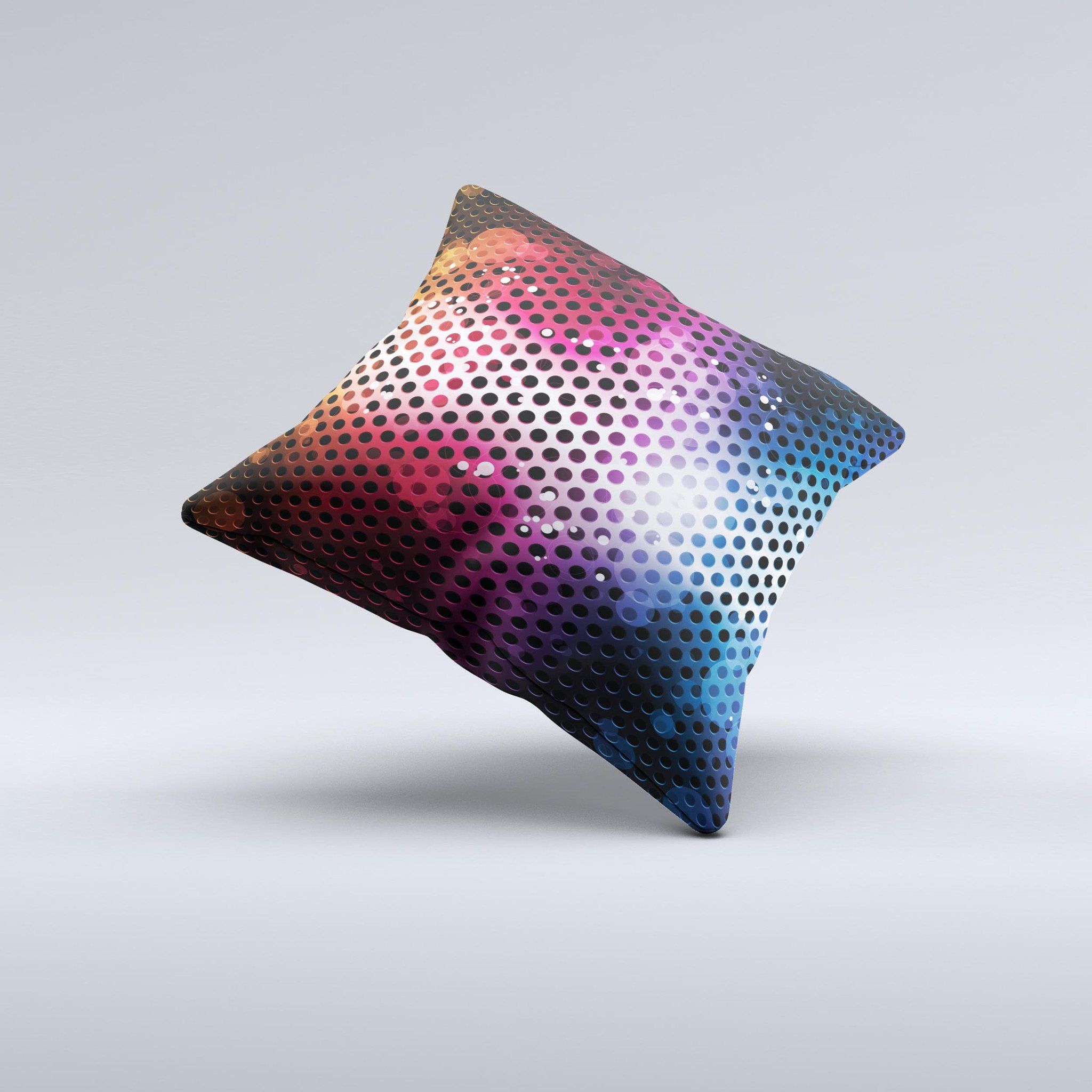 A vibrant neon glowing grill mesh decorative throw pillow, showcasing intricate designs and a soft texture, perfect for home decor.