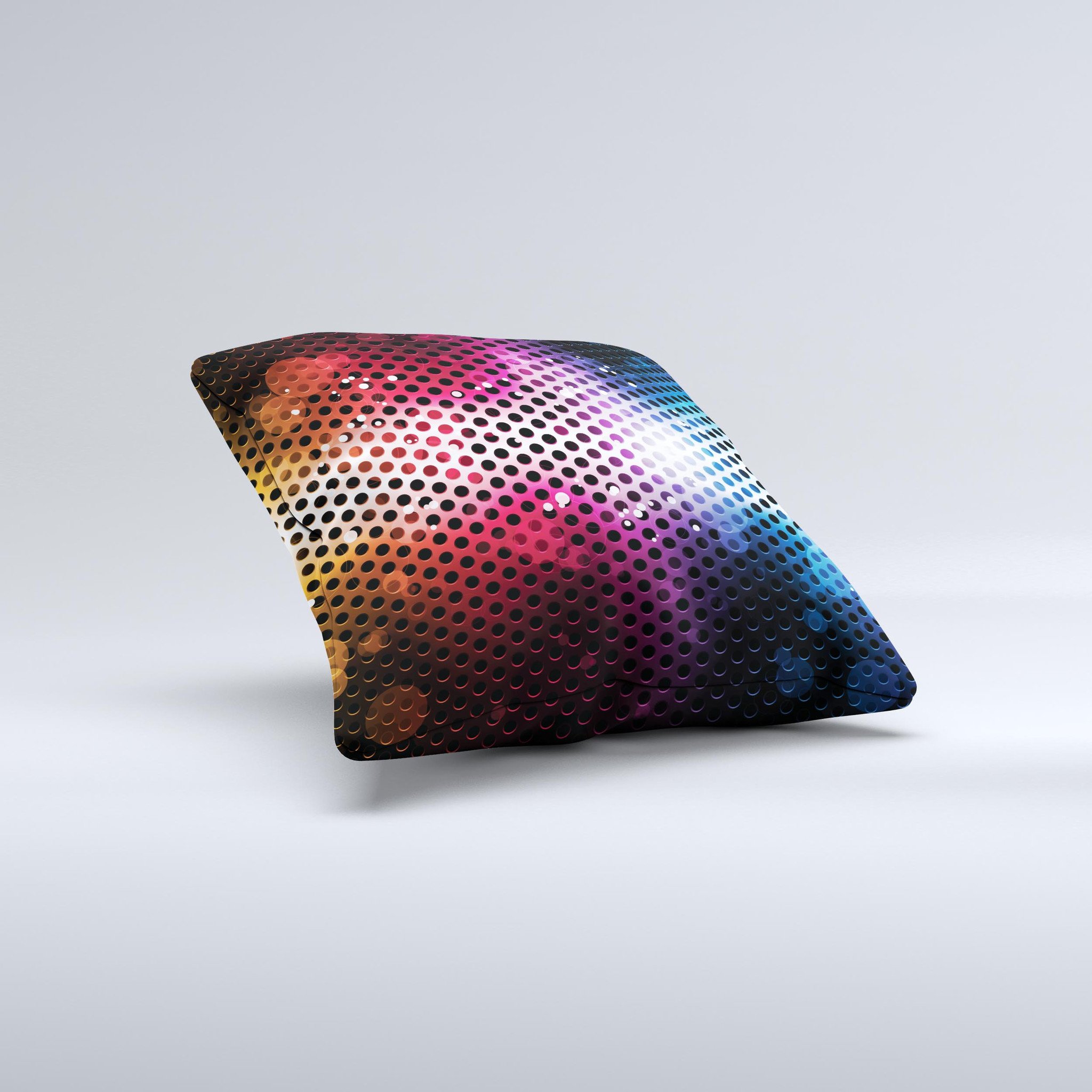 A vibrant neon glowing grill mesh decorative throw pillow, showcasing intricate designs and a soft texture, perfect for home decor.