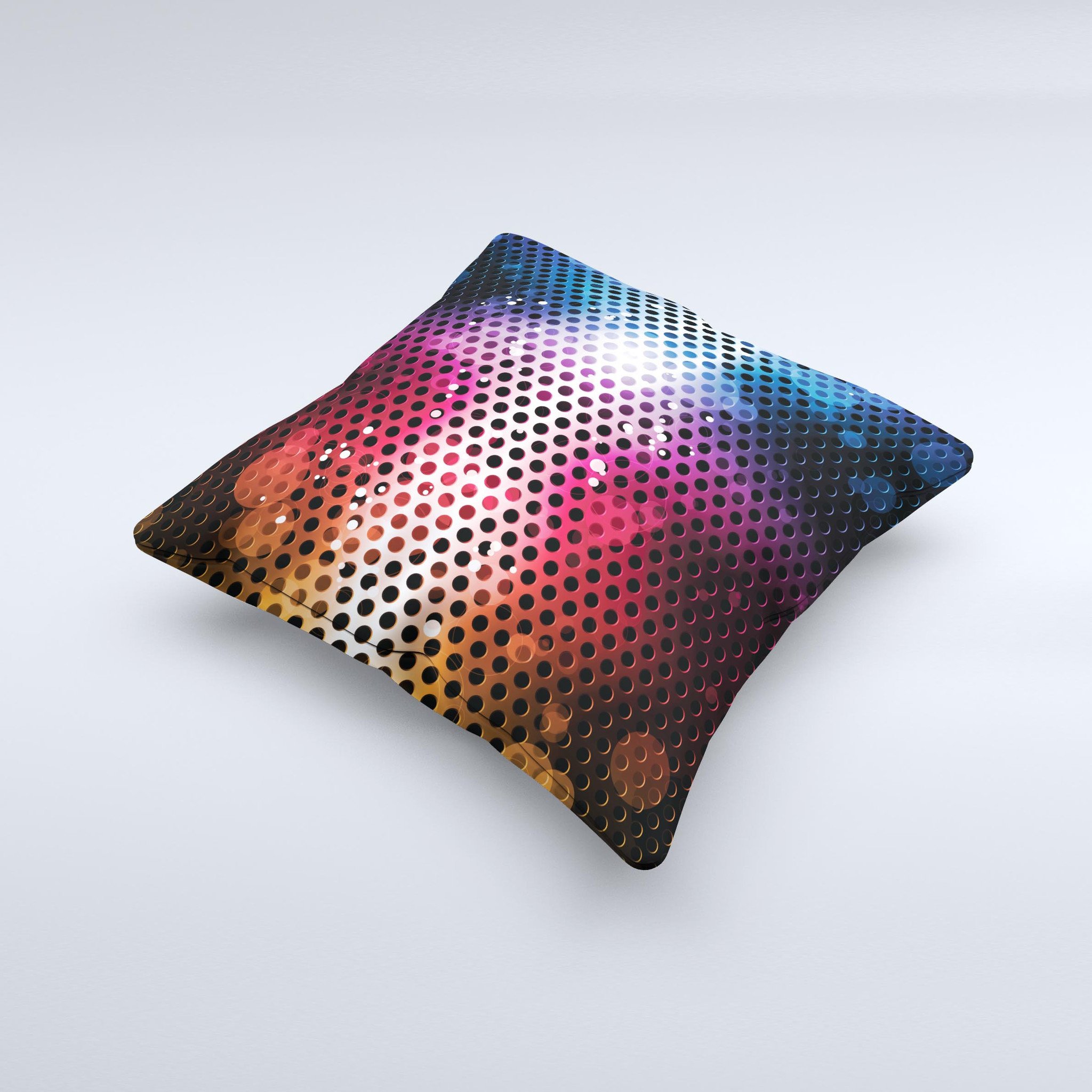 A vibrant neon glowing grill mesh decorative throw pillow, showcasing intricate designs and a soft texture, perfect for home decor.