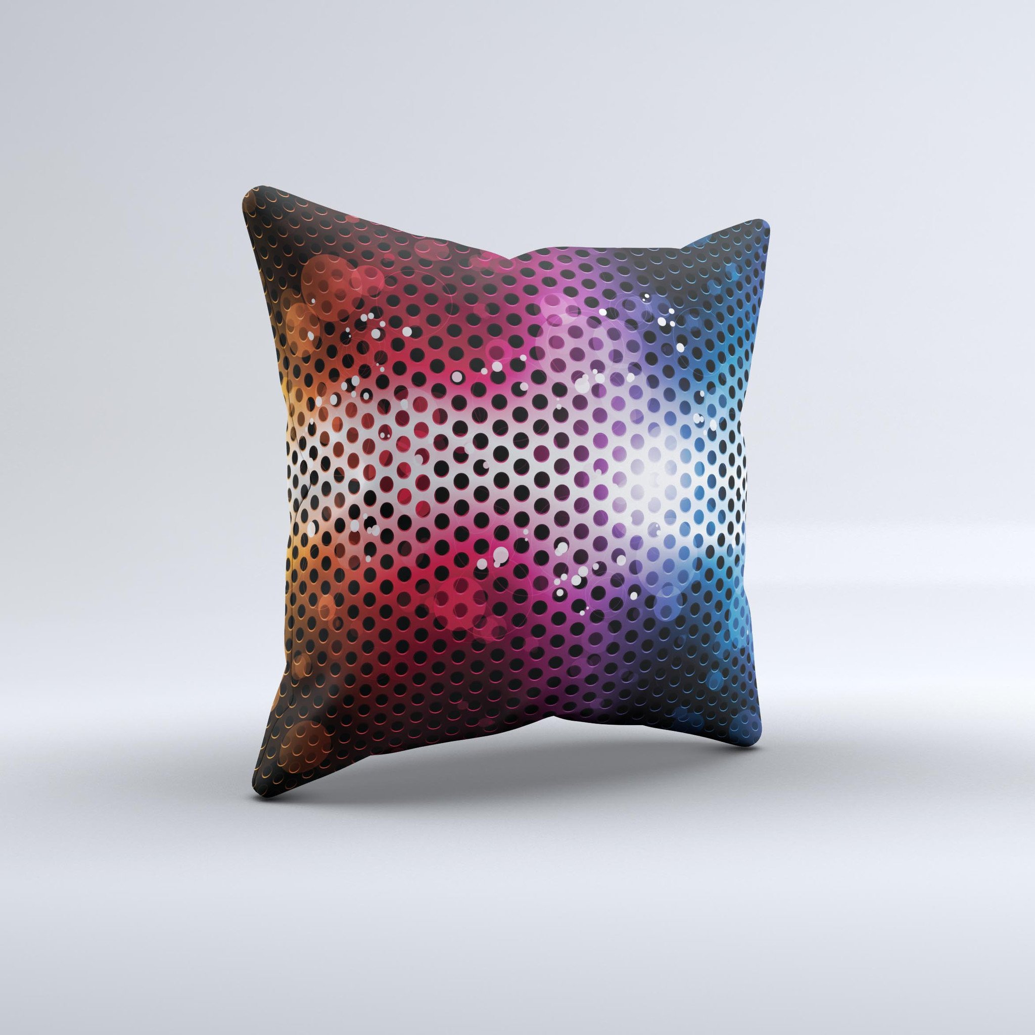 A vibrant neon glowing grill mesh decorative throw pillow, showcasing intricate designs and a soft texture, perfect for home decor.