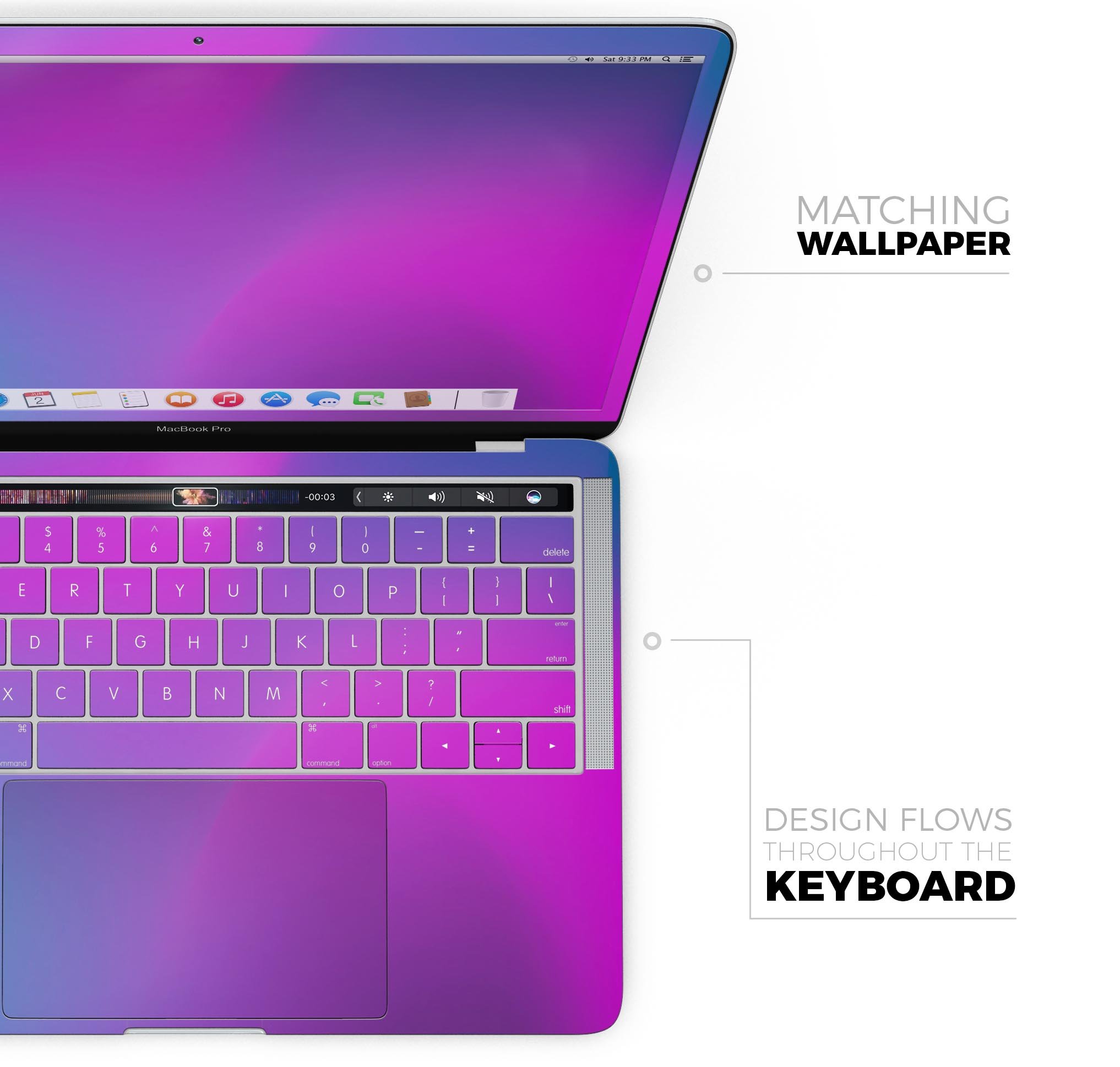 Neon Holographic V1 skin decal wrap kit for Apple MacBook, showcasing vibrant holographic design and premium vinyl material.