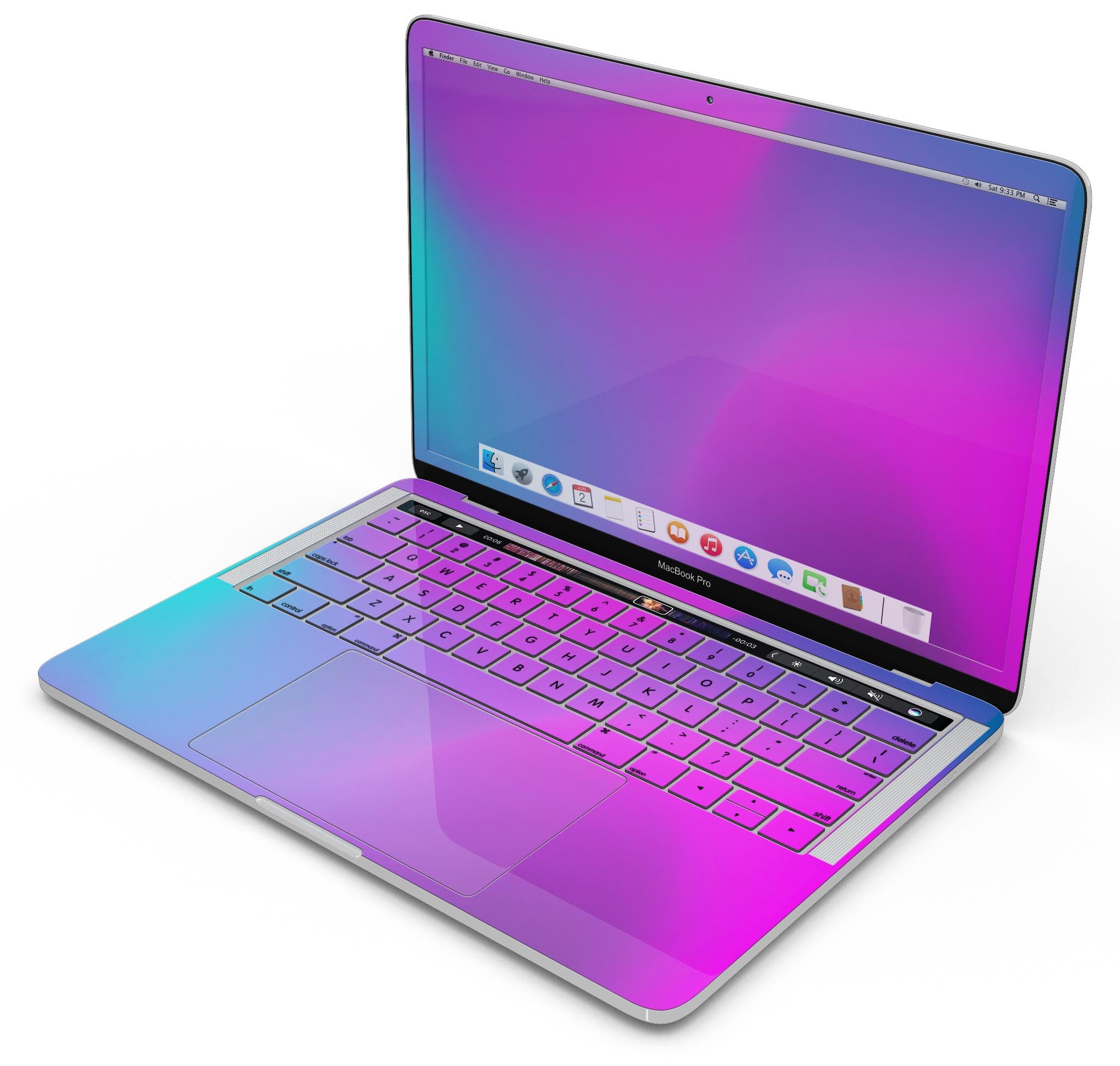 Neon Holographic V1 skin decal wrap kit for Apple MacBook, showcasing vibrant holographic design and premium vinyl material.