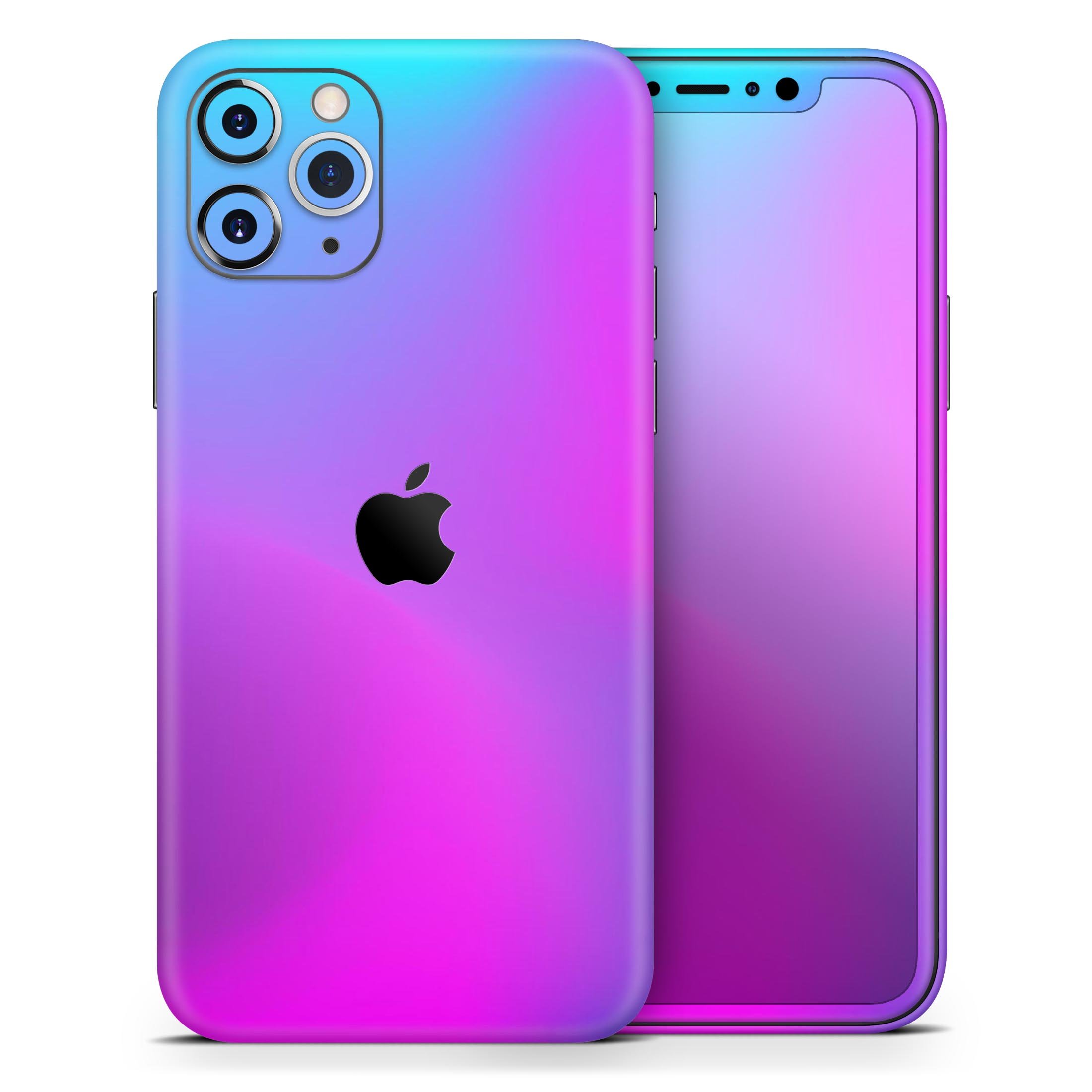 Neon Holographic V1 Skin-Kit for Apple iPhone 14, showcasing vibrant holographic design and premium vinyl material.