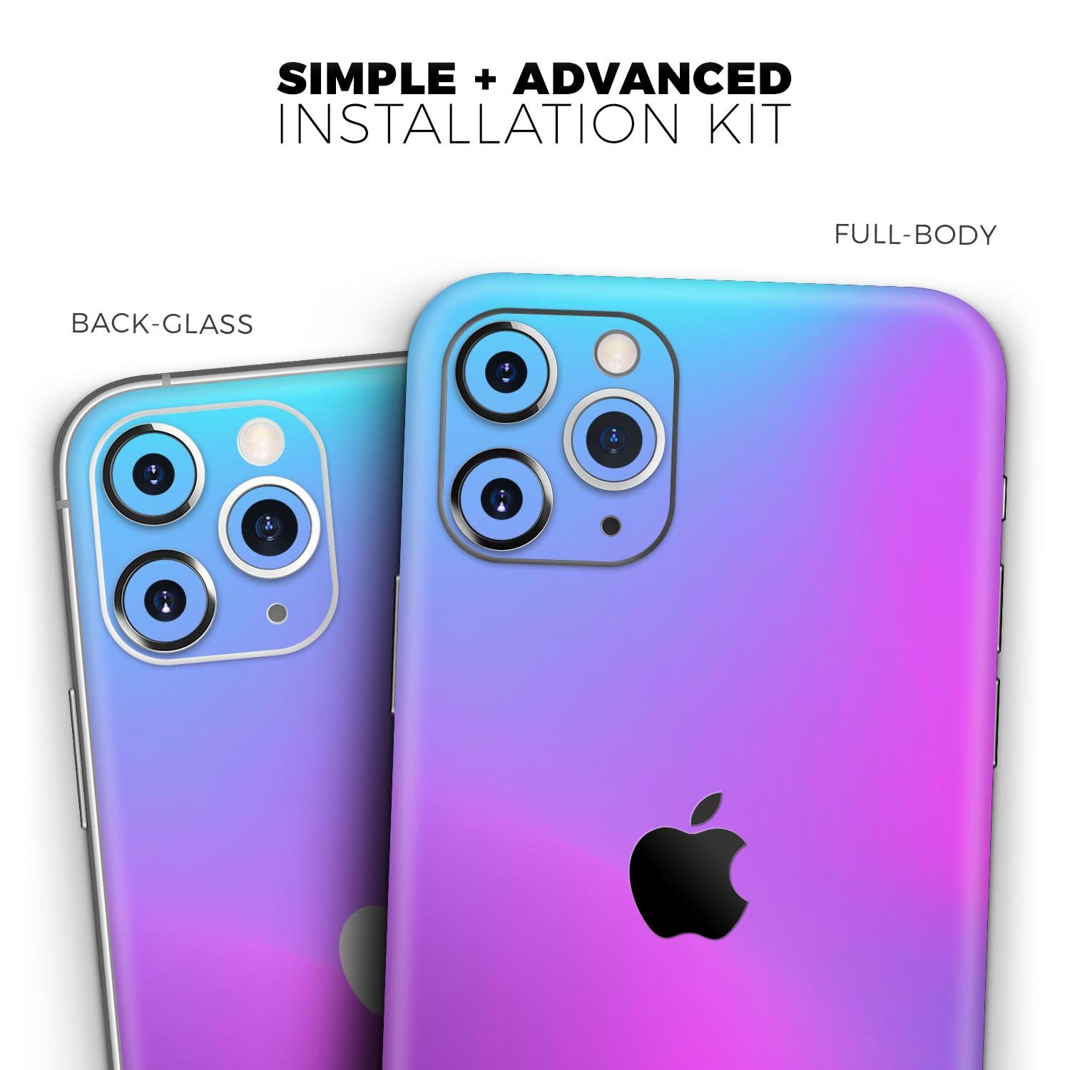 Neon Holographic V1 Skin-Kit for Apple iPhone 14, showcasing vibrant holographic design and premium vinyl material.