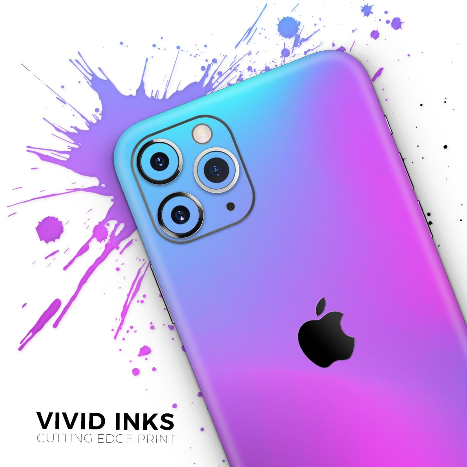 Neon Holographic V1 Skin-Kit for Apple iPhone 14, showcasing vibrant holographic design and premium vinyl material.