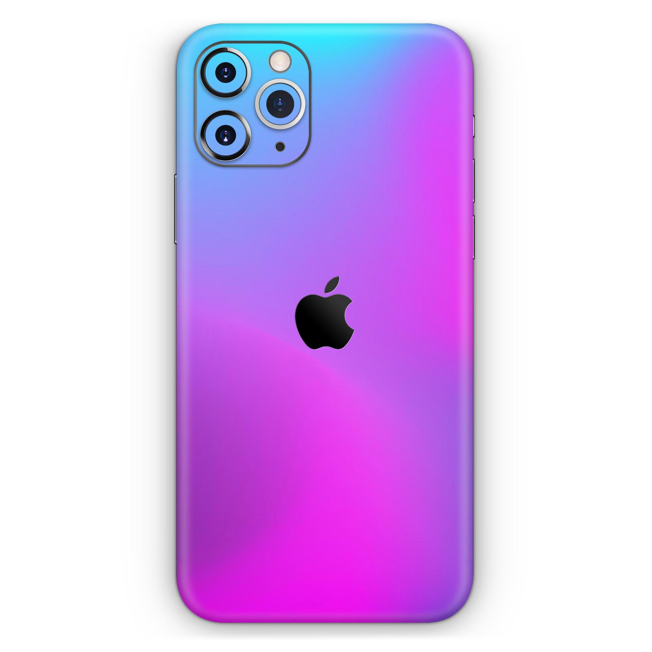 Neon Holographic V1 Skin-Kit for Apple iPhone 14, showcasing vibrant holographic design and premium vinyl material.