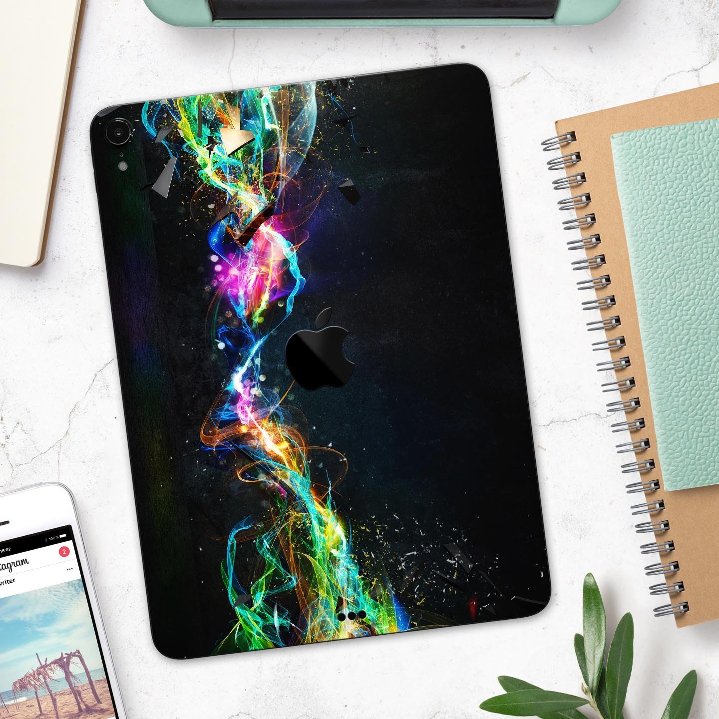 Neon Motion Lights skin decal for Apple iPad Pro, showcasing vibrant colors and ultra-thin design for protection.