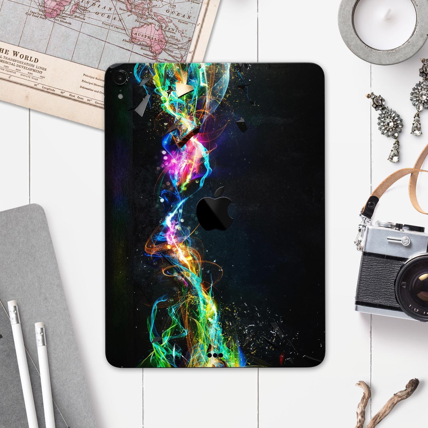 Neon Motion Lights skin decal for Apple iPad Pro, showcasing vibrant colors and ultra-thin design for protection.