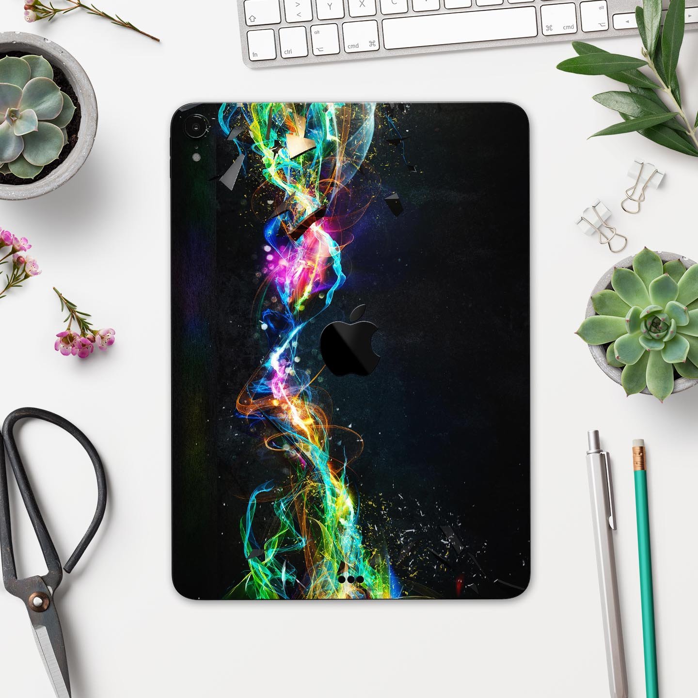 Neon Motion Lights skin decal for Apple iPad Pro, showcasing vibrant colors and ultra-thin design for protection.