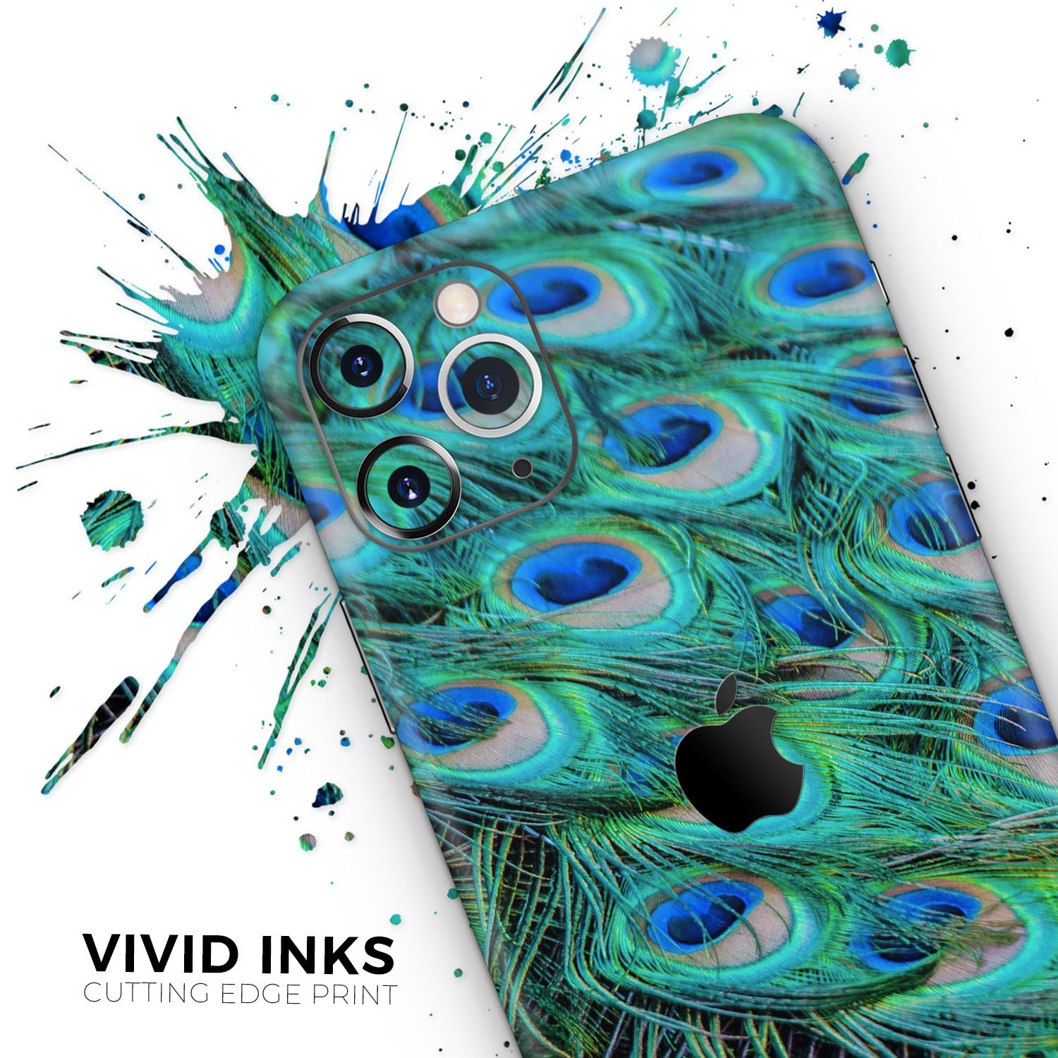 Neon Multiple Peacock skin for Apple iPhone 14, showcasing vibrant colors and a sleek design.