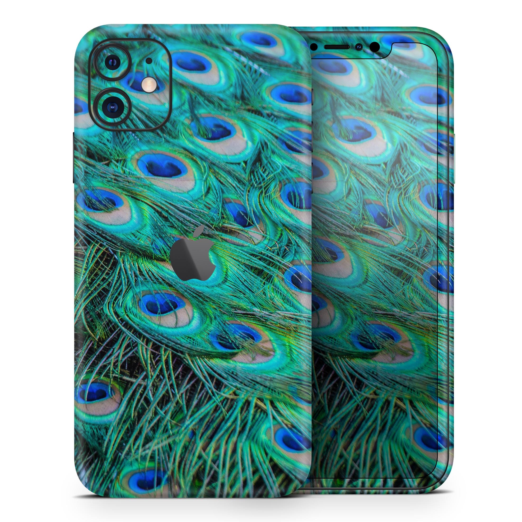 Neon Multiple Peacock skin for Apple iPhone 14, showcasing vibrant colors and a sleek design.