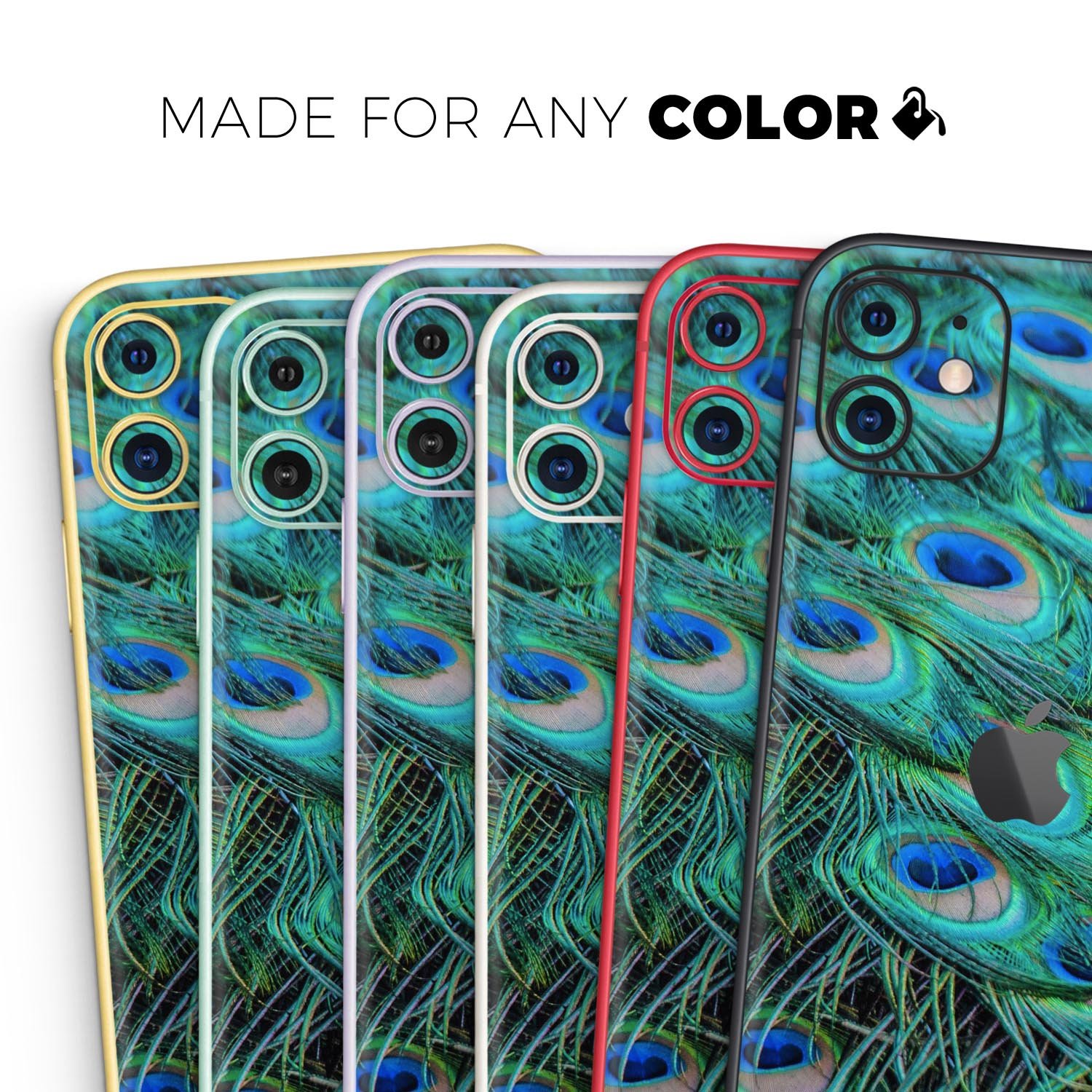 Neon Multiple Peacock skin for Apple iPhone 14, showcasing vibrant colors and a sleek design.