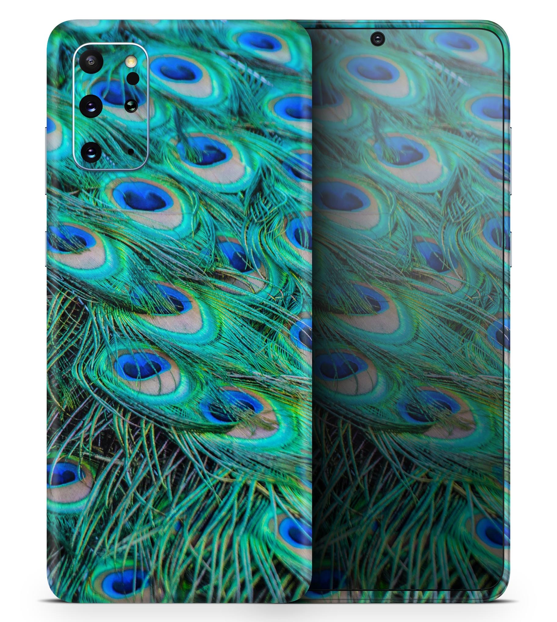 Neon Multiple Peacock Skin-Kit for Samsung Galaxy S20 showcasing vibrant colors and sleek design.