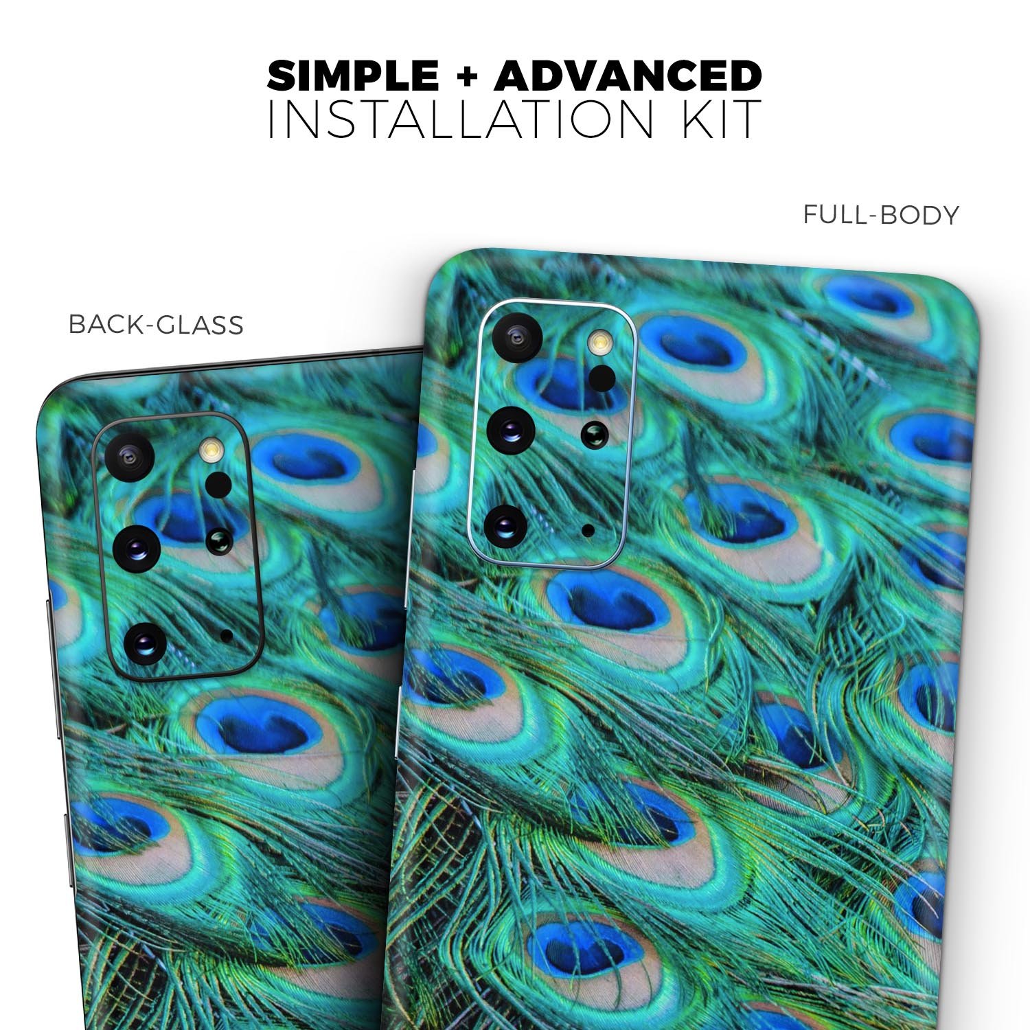 Neon Multiple Peacock Skin-Kit for Samsung Galaxy S20 showcasing vibrant colors and sleek design.