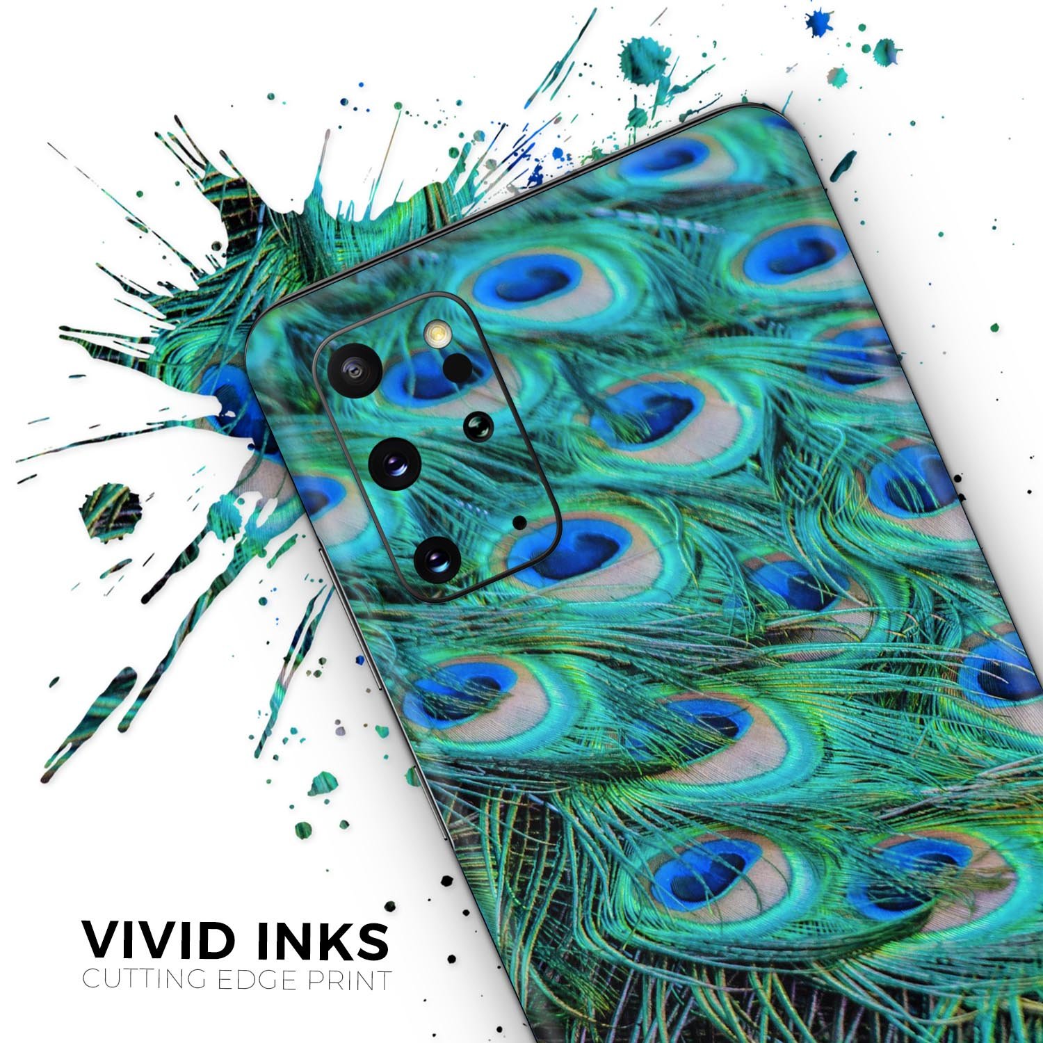 Neon Multiple Peacock Skin-Kit for Samsung Galaxy S20 showcasing vibrant colors and sleek design.