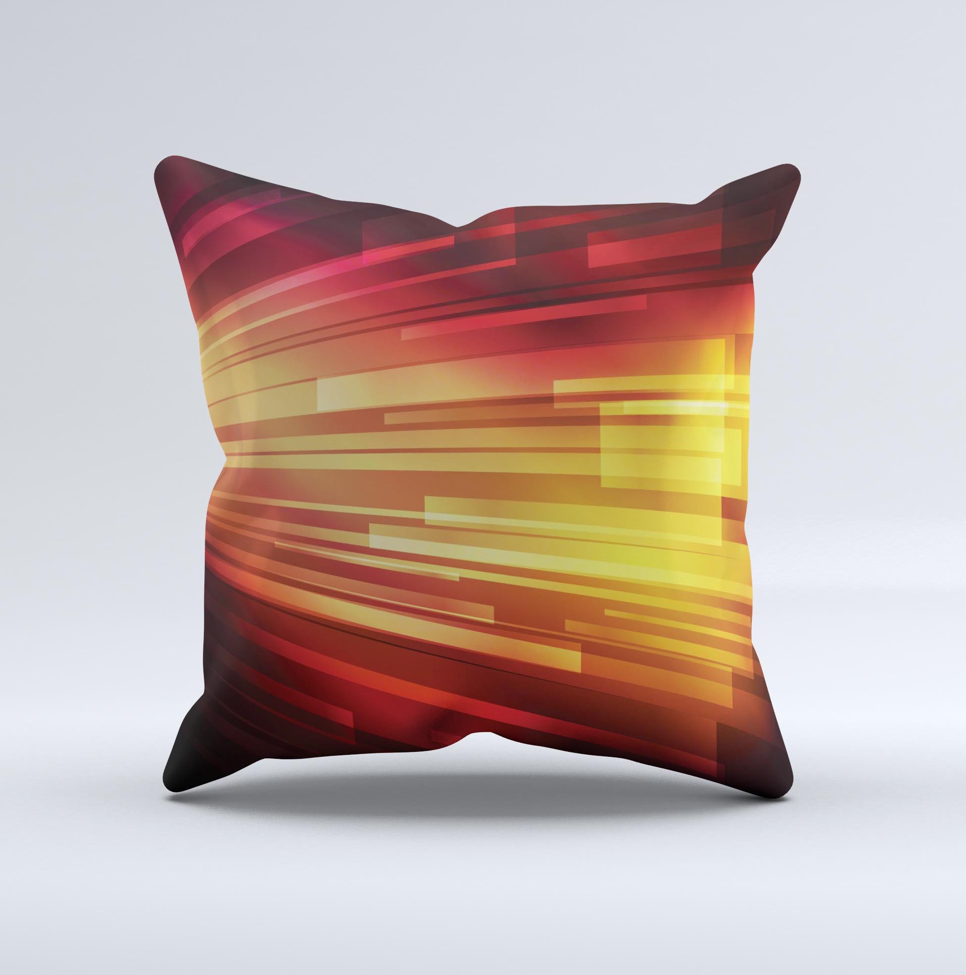 Neon orange decorative throw pillow featuring a unique 3D rectangles design, handcrafted in Virginia.