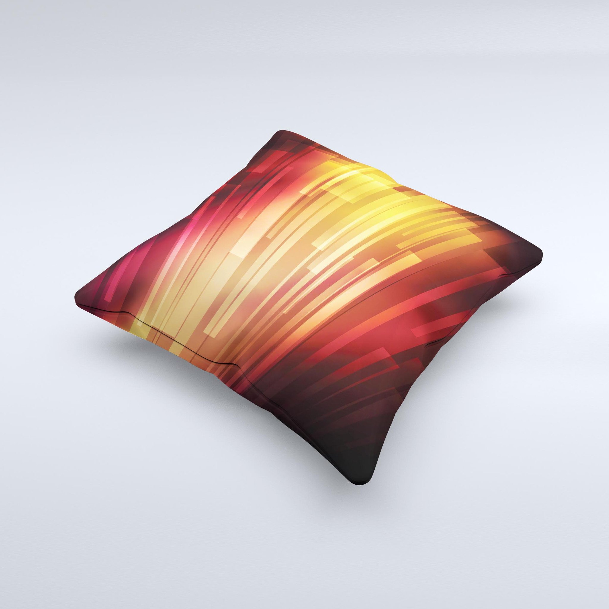 Neon orange decorative throw pillow featuring a unique 3D rectangles design, handcrafted in Virginia.