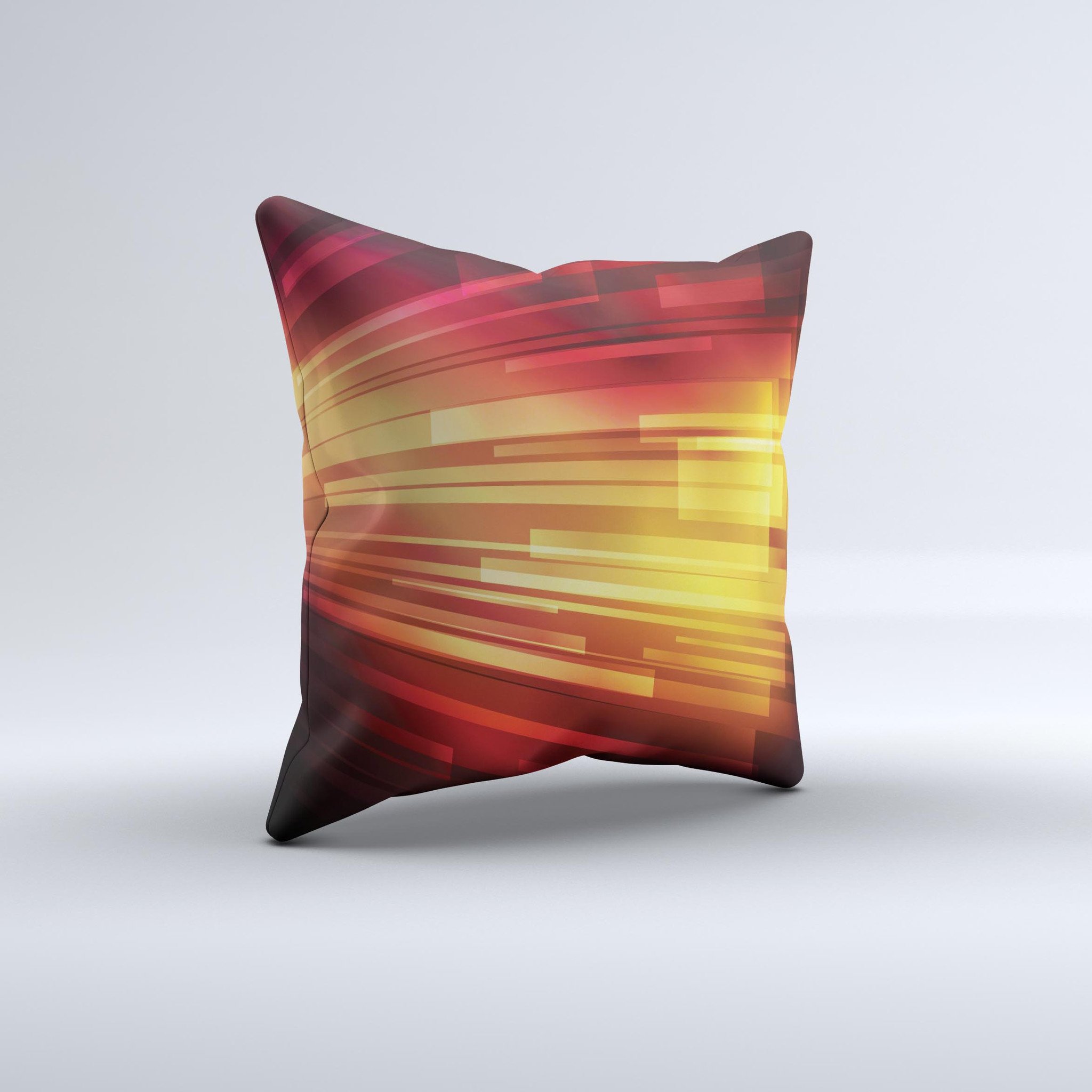 Neon orange decorative throw pillow featuring a unique 3D rectangles design, handcrafted in Virginia.