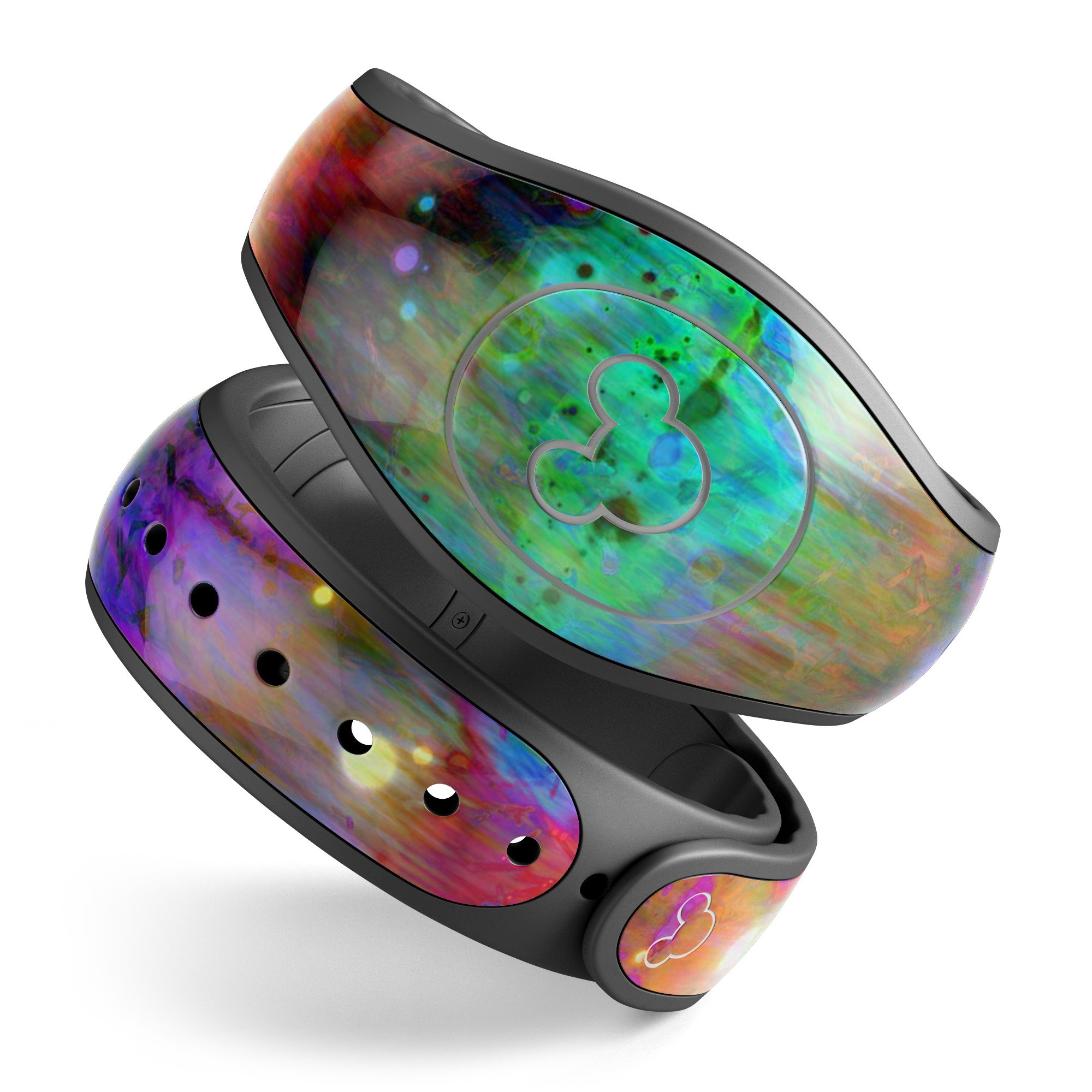 Colorful Neon Paint Mixtured Surface decal skin wrap kit designed for Disney Magic Band, showcasing vibrant patterns and high-quality materials.