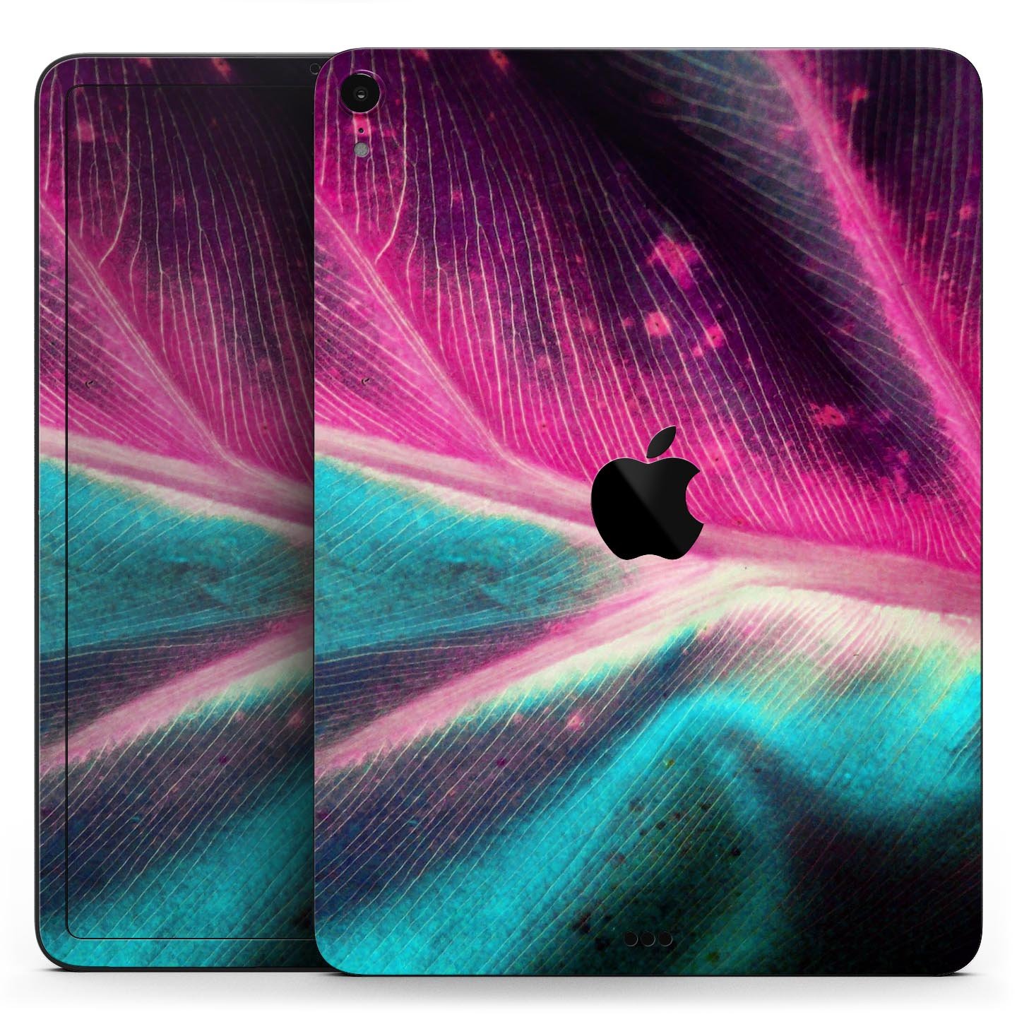 Neon Pink & Green Leaf Full Body Skin Decal for Apple iPad Pro, showcasing vibrant colors and intricate leaf design.