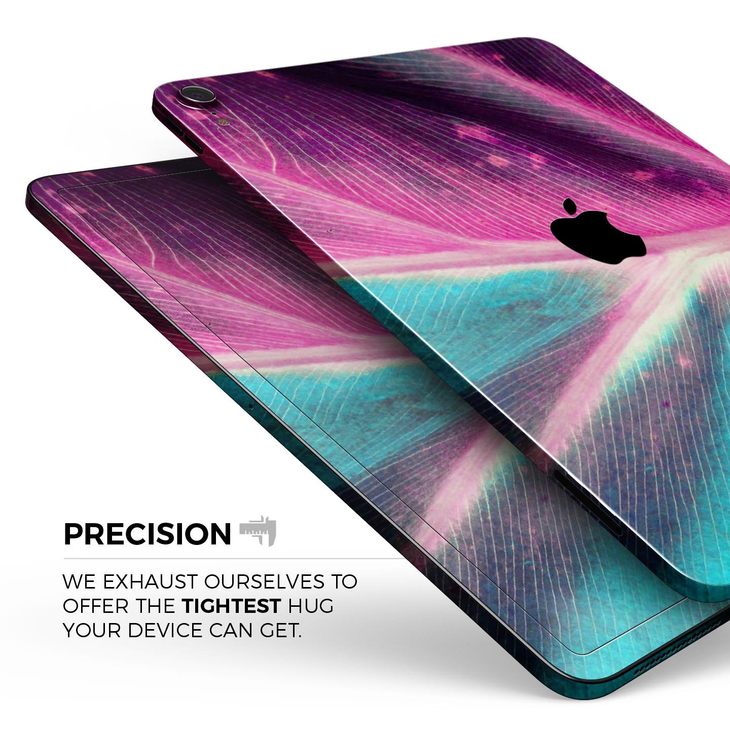 Neon Pink & Green Leaf Full Body Skin Decal for Apple iPad Pro, showcasing vibrant colors and intricate leaf design.