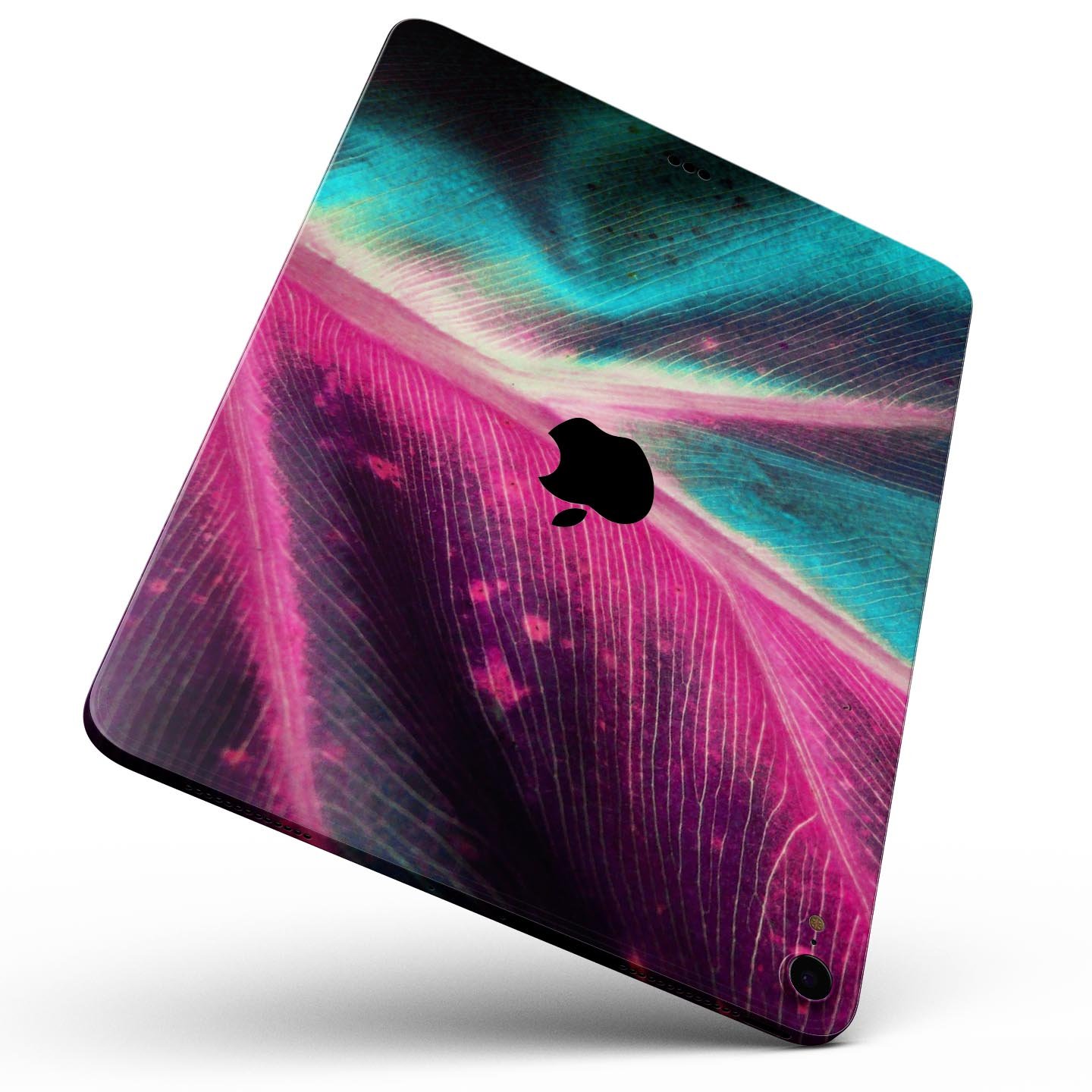 Neon Pink & Green Leaf Full Body Skin Decal for Apple iPad Pro, showcasing vibrant colors and intricate leaf design.