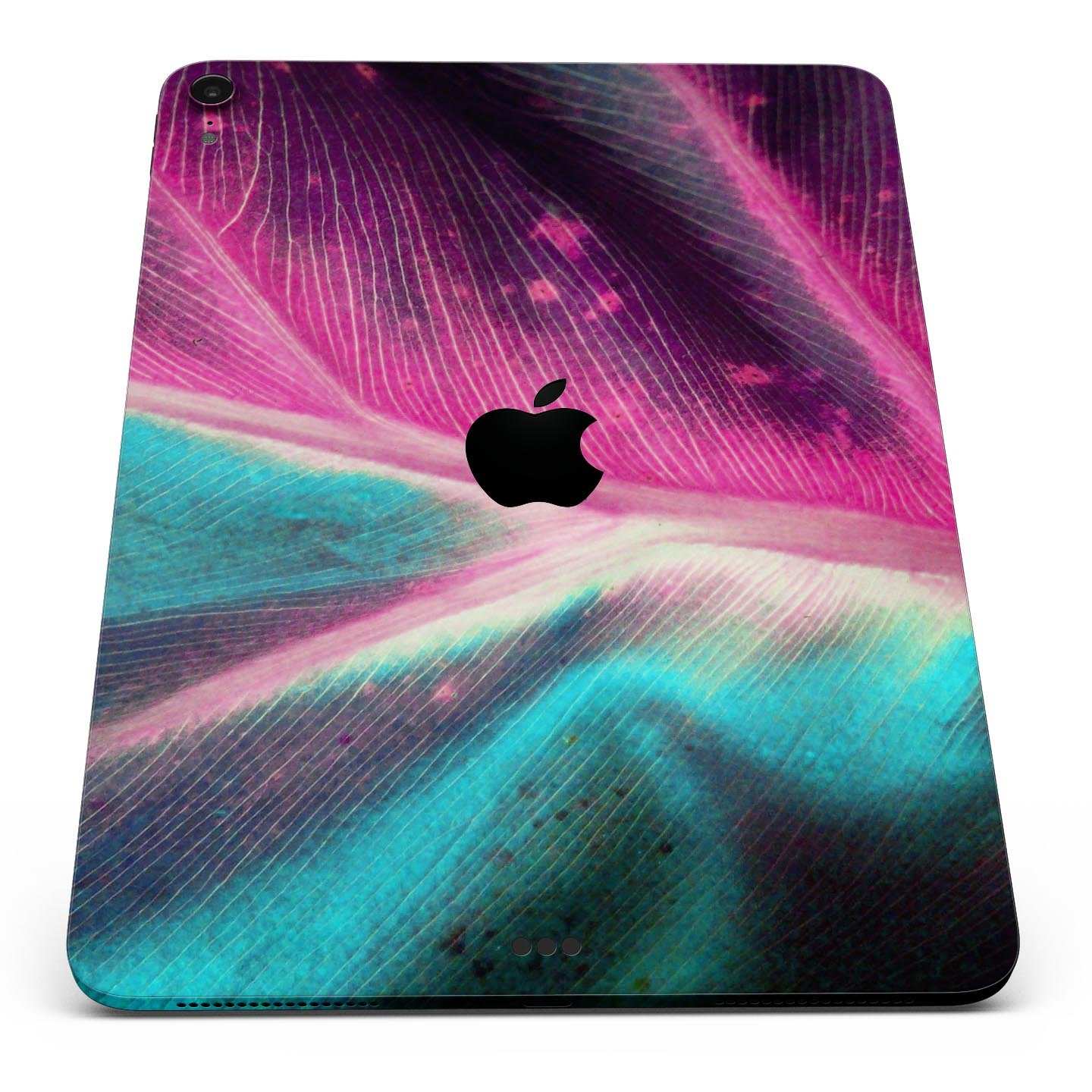 Neon Pink & Green Leaf Full Body Skin Decal for Apple iPad Pro, showcasing vibrant colors and intricate leaf design.