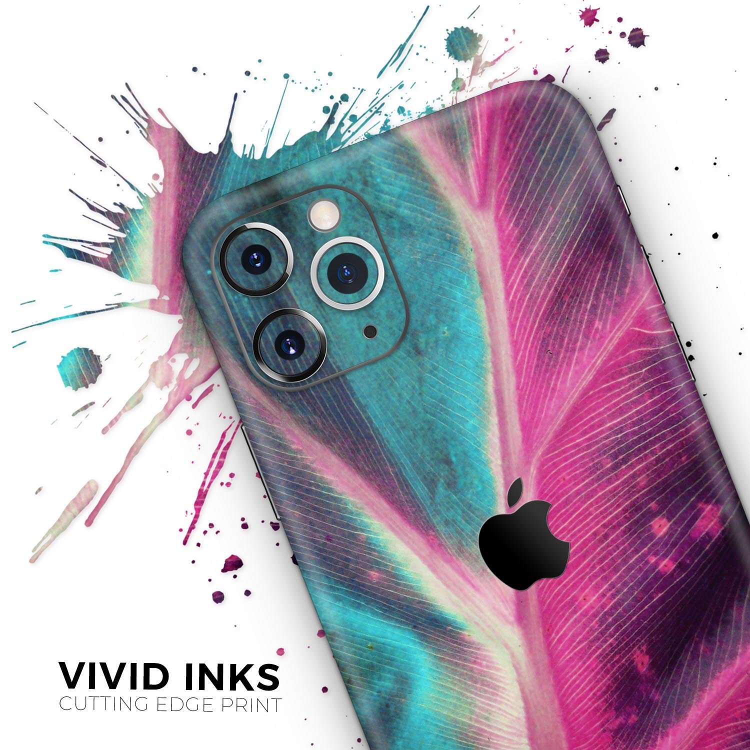 Neon Pink and Green Leaf Skin-Kit for Apple iPhone, showcasing vibrant colors and sleek design.