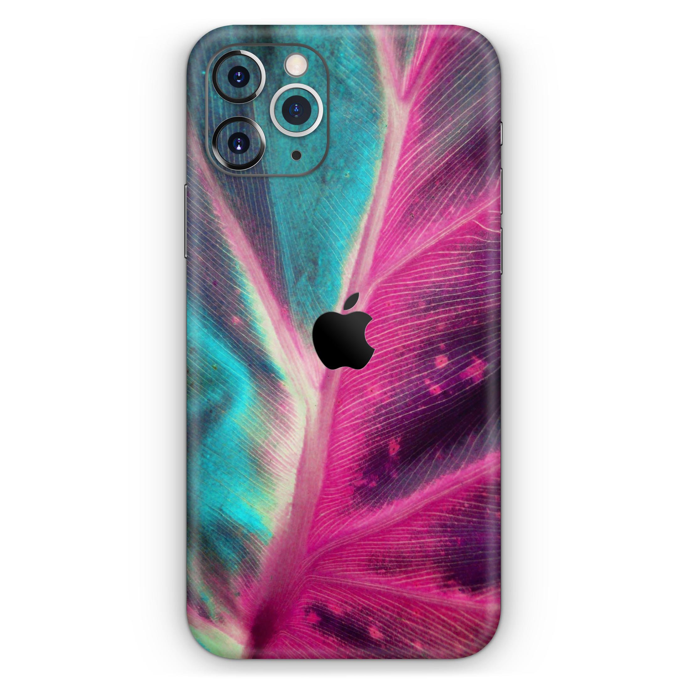 Neon Pink and Green Leaf Skin-Kit for Apple iPhone, showcasing vibrant colors and sleek design.