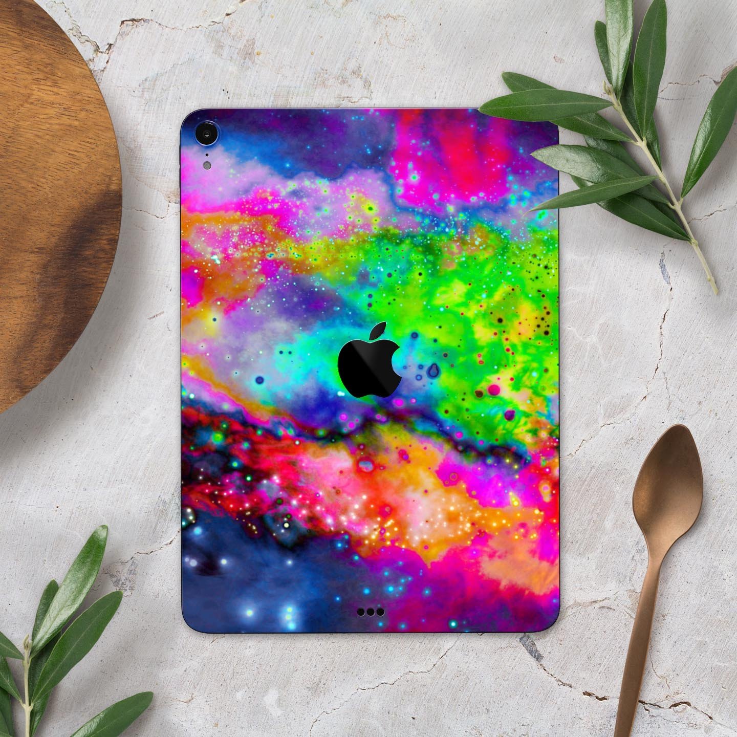 Neon Splatter Universe full body skin decal for Apple iPad Pro, showcasing vibrant colors and unique splatter design.