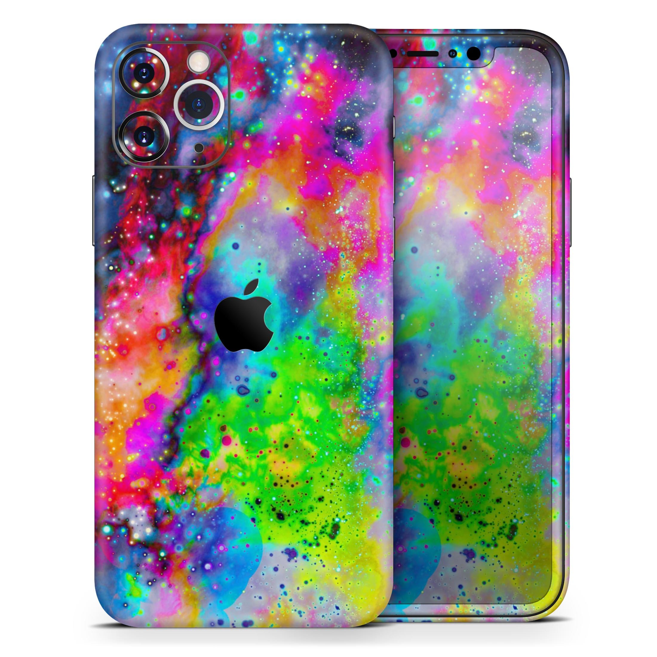 Neon Splatter Universe Skin-Kit for Apple iPhone, showcasing vibrant colors and unique design.