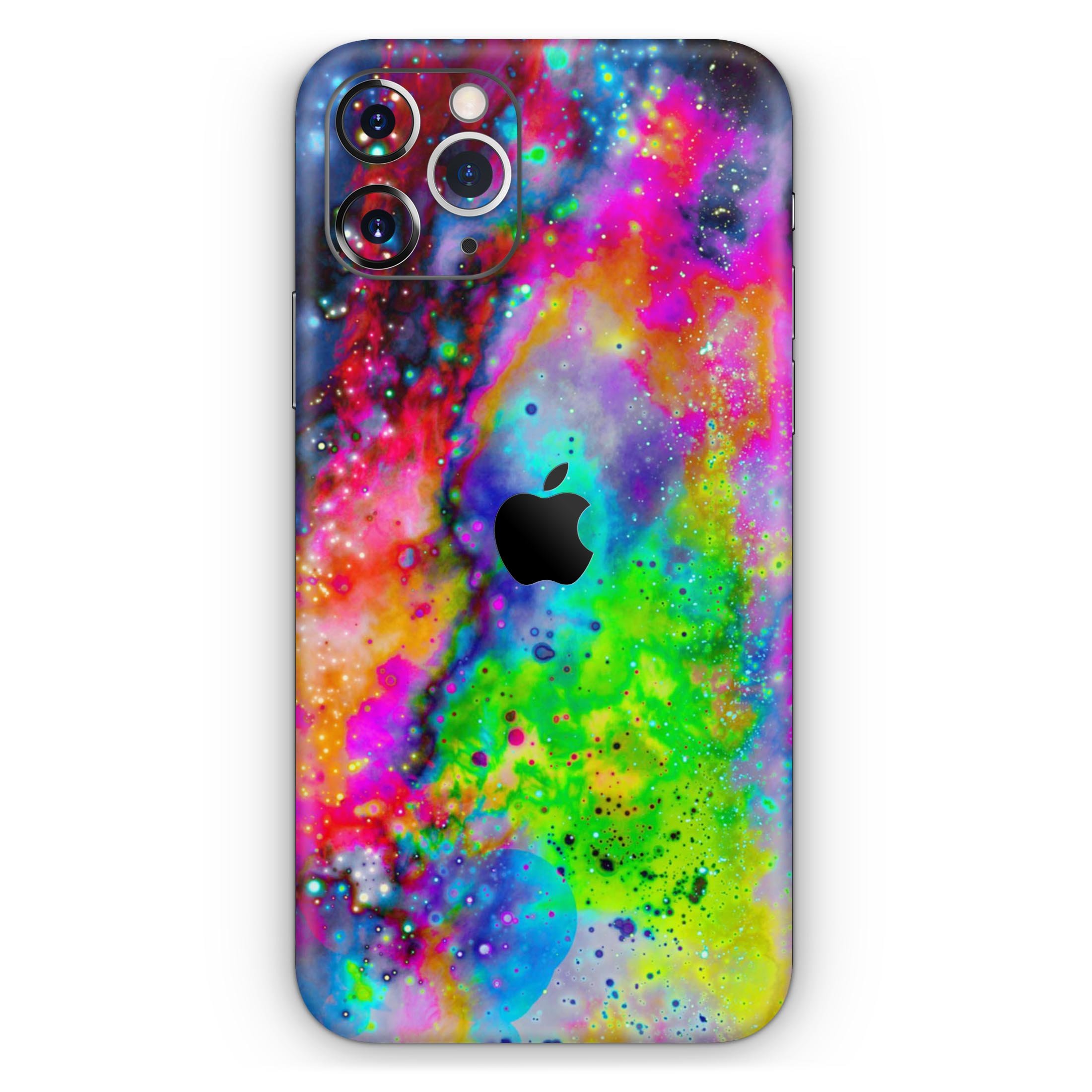 Neon Splatter Universe Skin-Kit for Apple iPhone, showcasing vibrant colors and unique design.