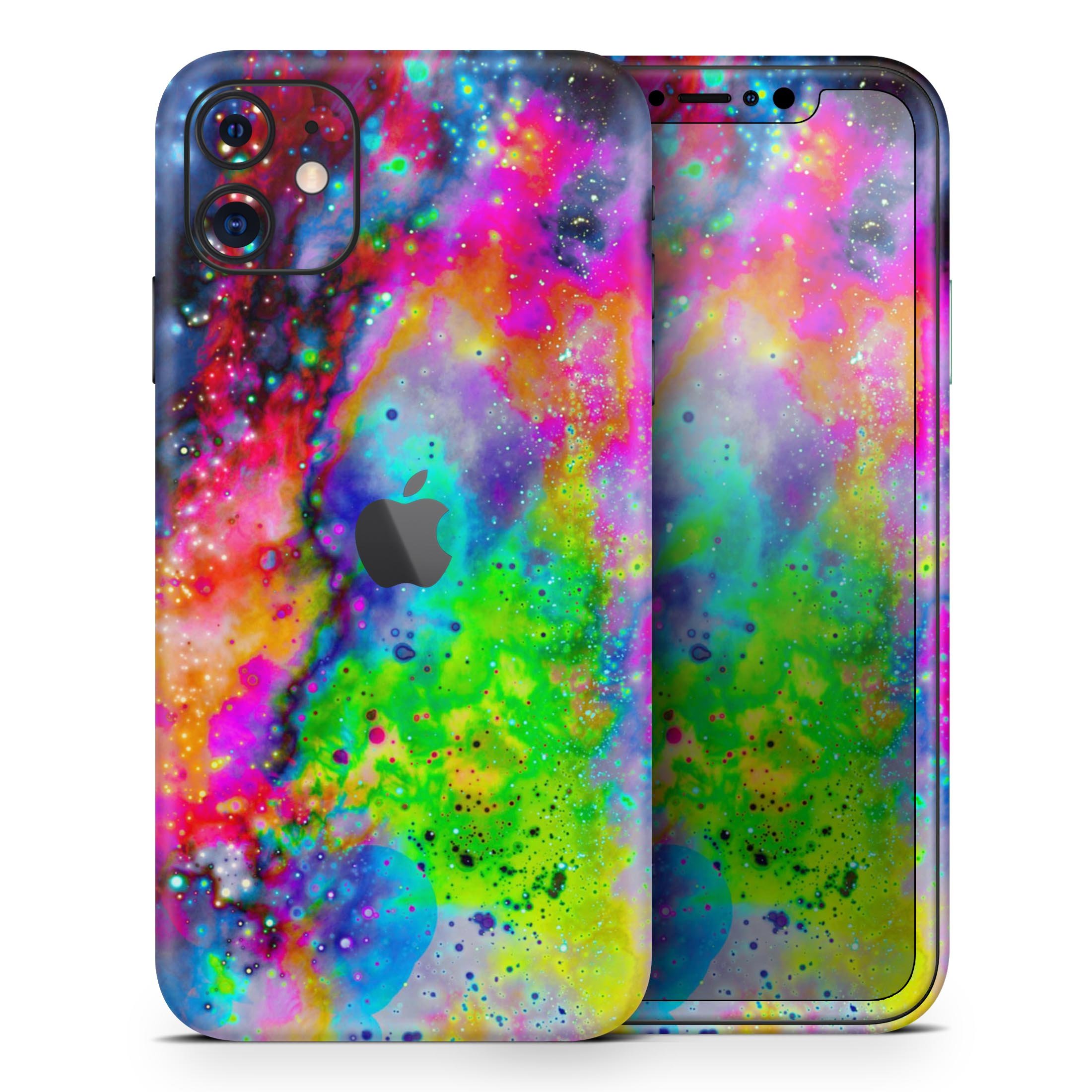 Neon Splatter Universe Skin-Kit for Apple iPhone, showcasing vibrant colors and unique design.