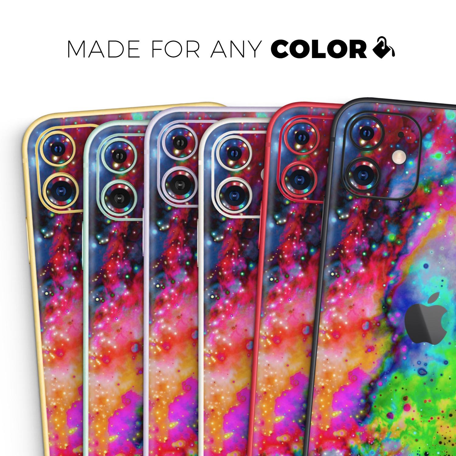 Neon Splatter Universe Skin-Kit for Apple iPhone, showcasing vibrant colors and unique design.