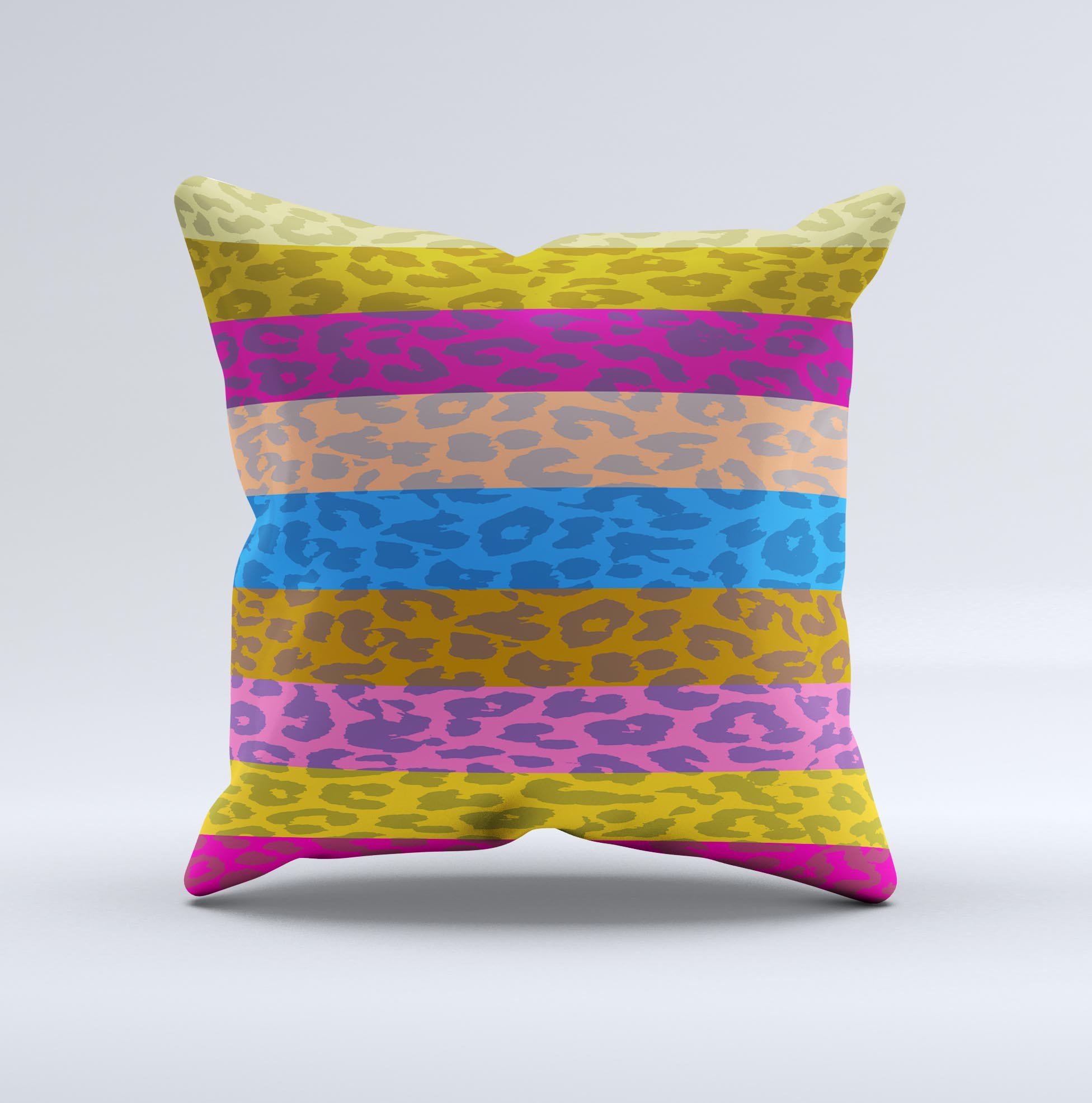 A vibrant neon striped cheetah print decorative throw pillow, showcasing unique handcrafted details and luxurious fabric.