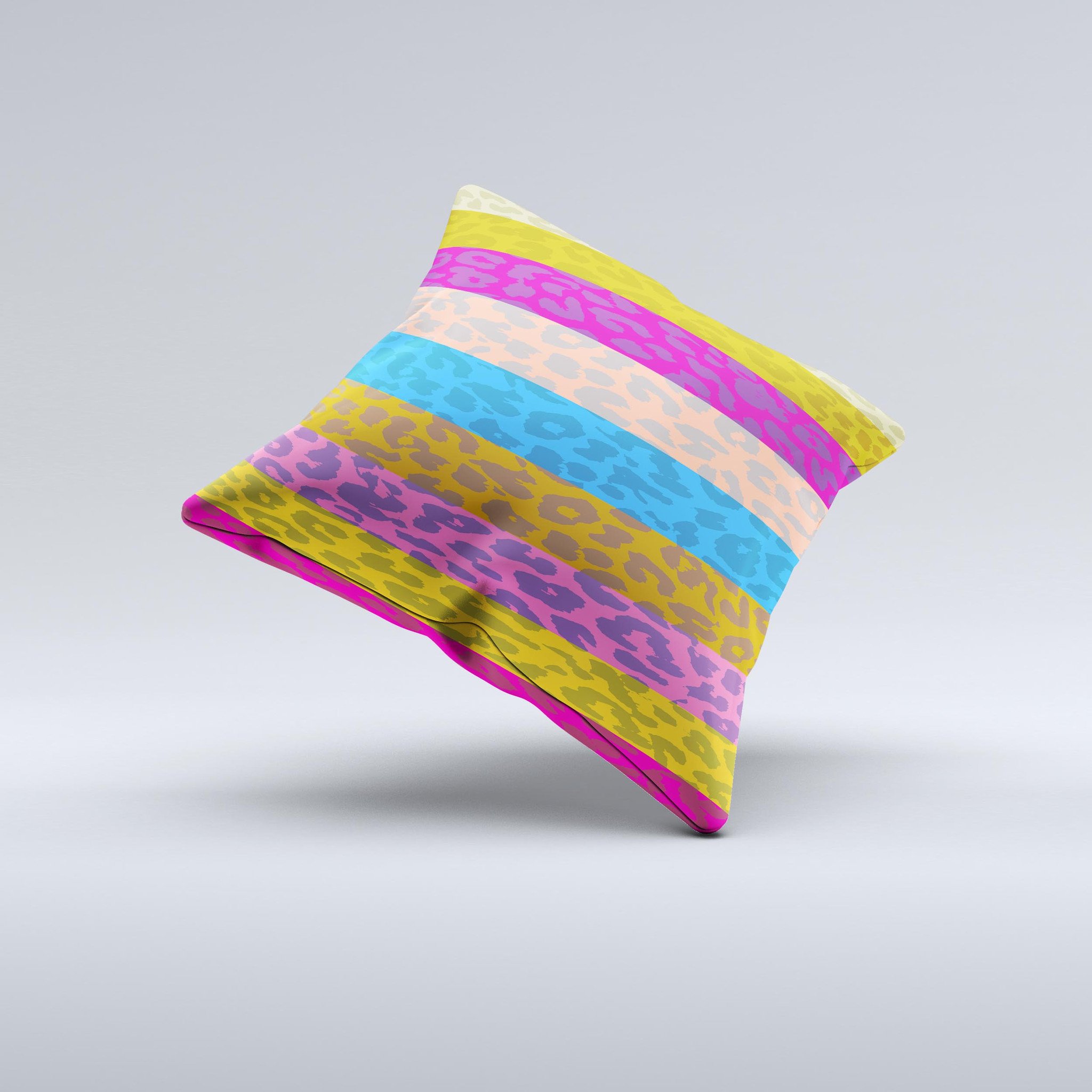 A vibrant neon striped cheetah print decorative throw pillow, showcasing unique handcrafted details and luxurious fabric.