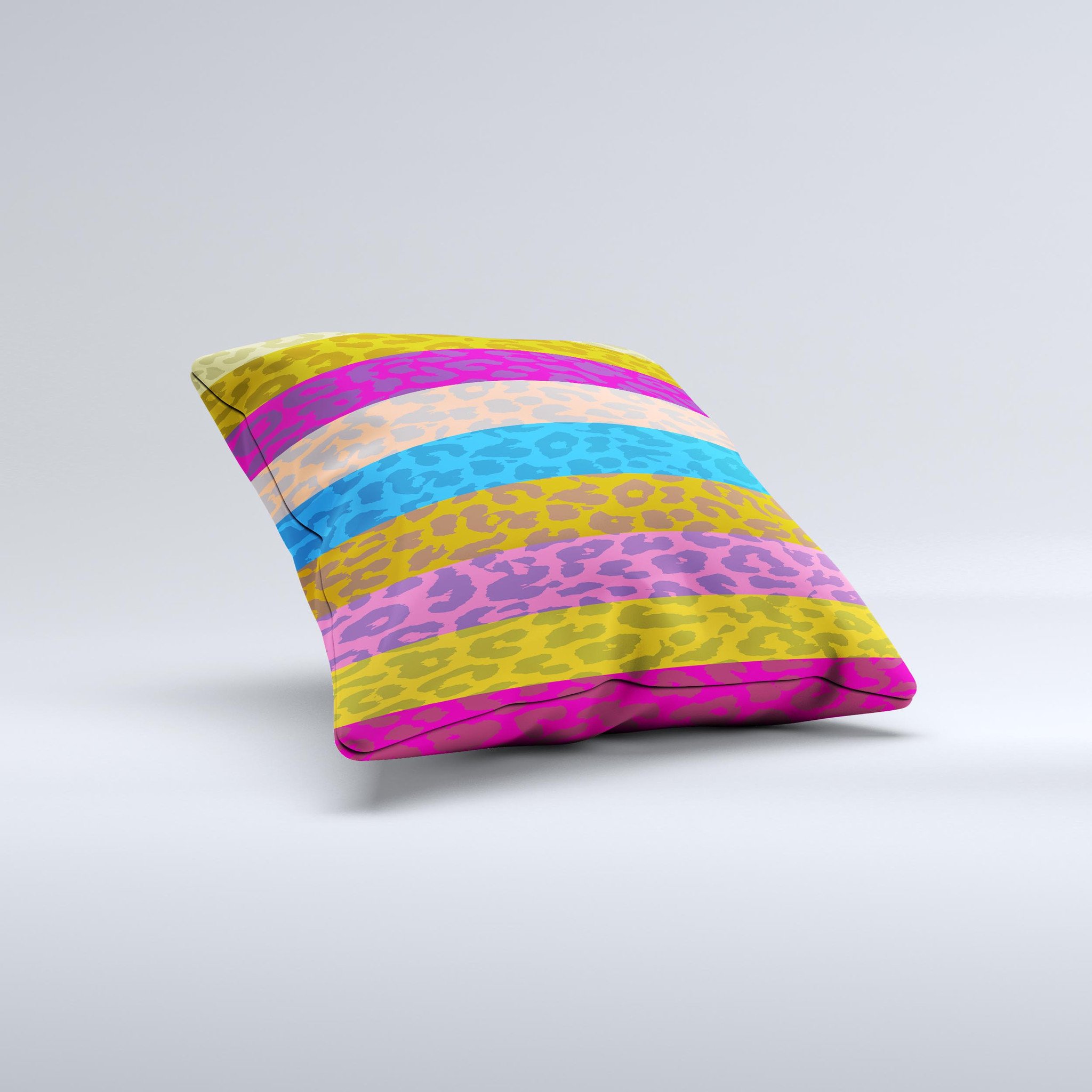 A vibrant neon striped cheetah print decorative throw pillow, showcasing unique handcrafted details and luxurious fabric.