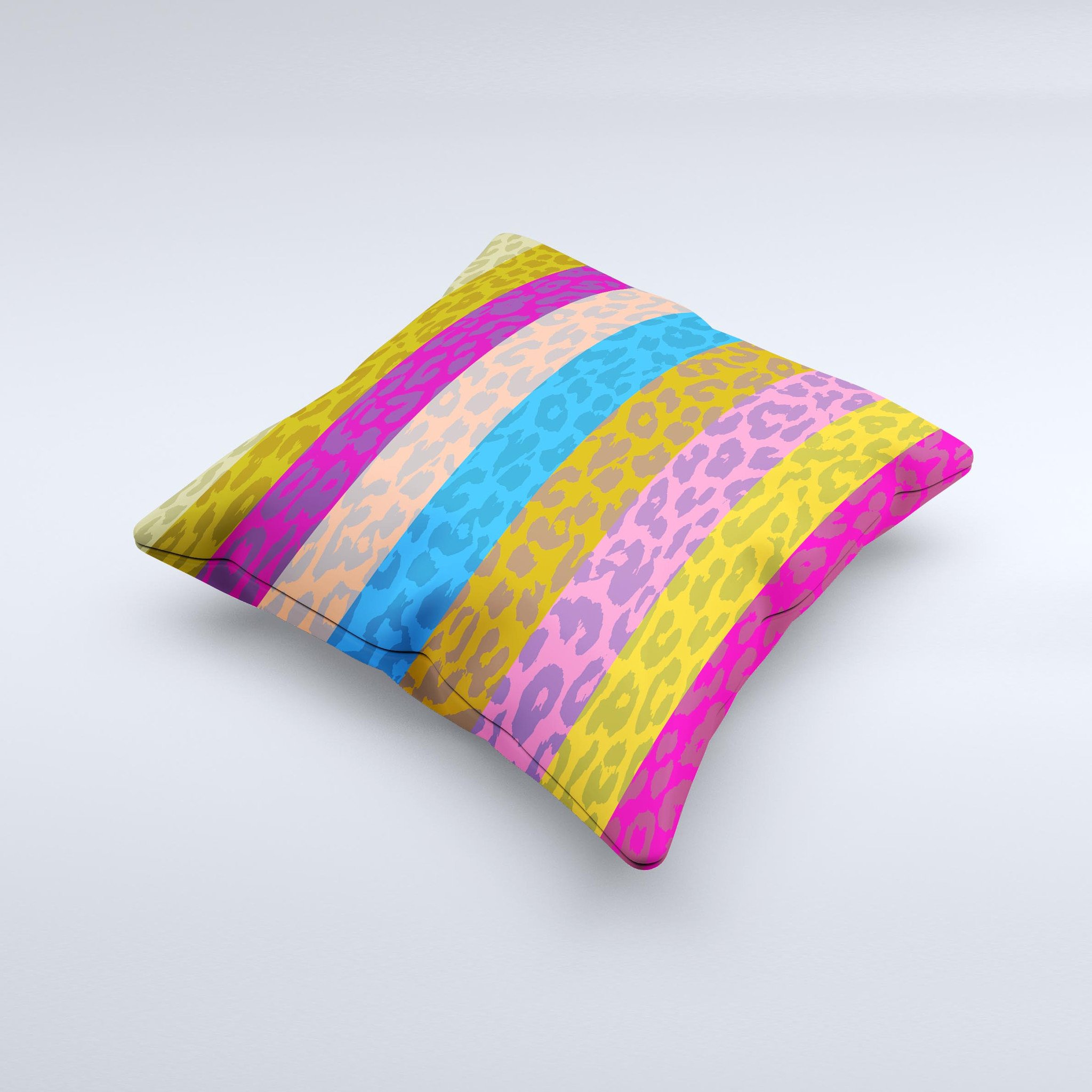 A vibrant neon striped cheetah print decorative throw pillow, showcasing unique handcrafted details and luxurious fabric.