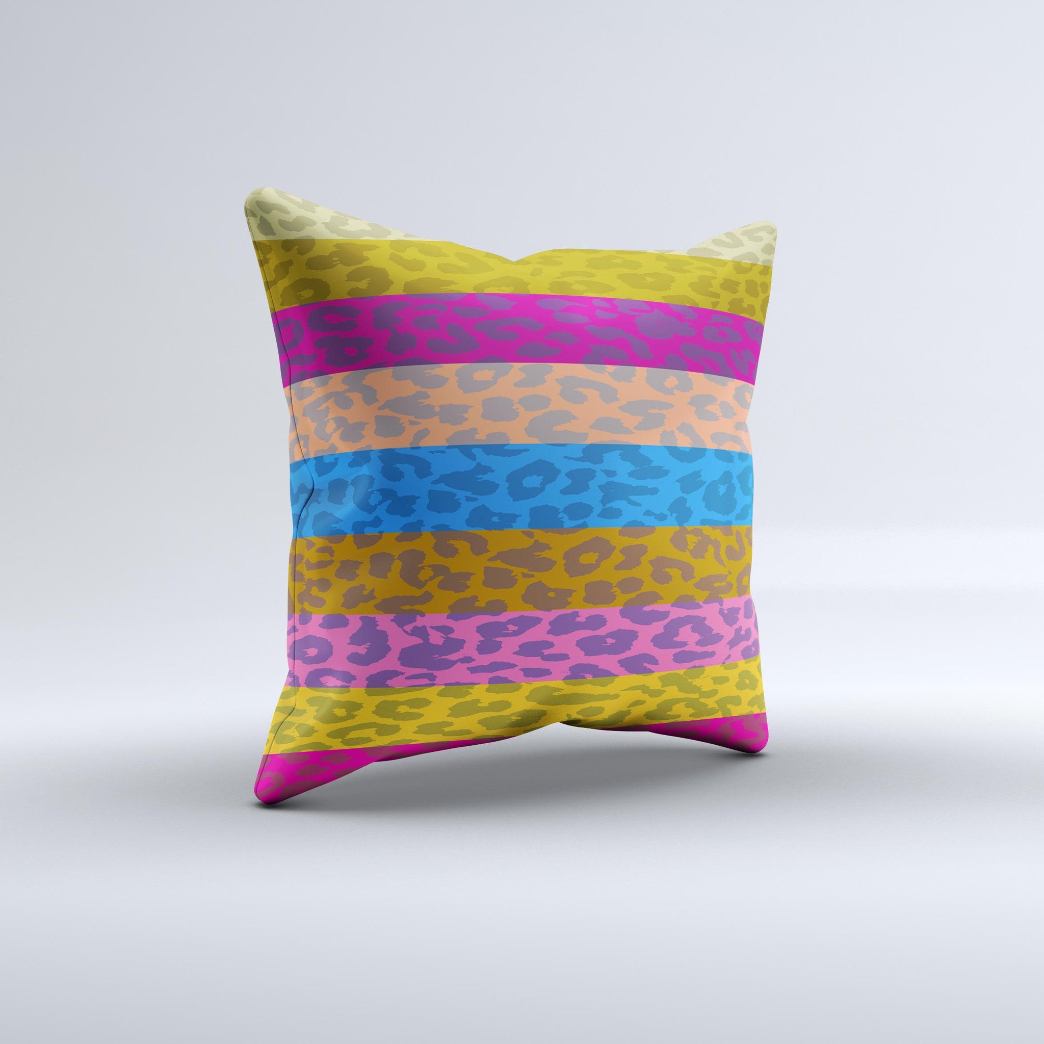 A vibrant neon striped cheetah print decorative throw pillow, showcasing unique handcrafted details and luxurious fabric.