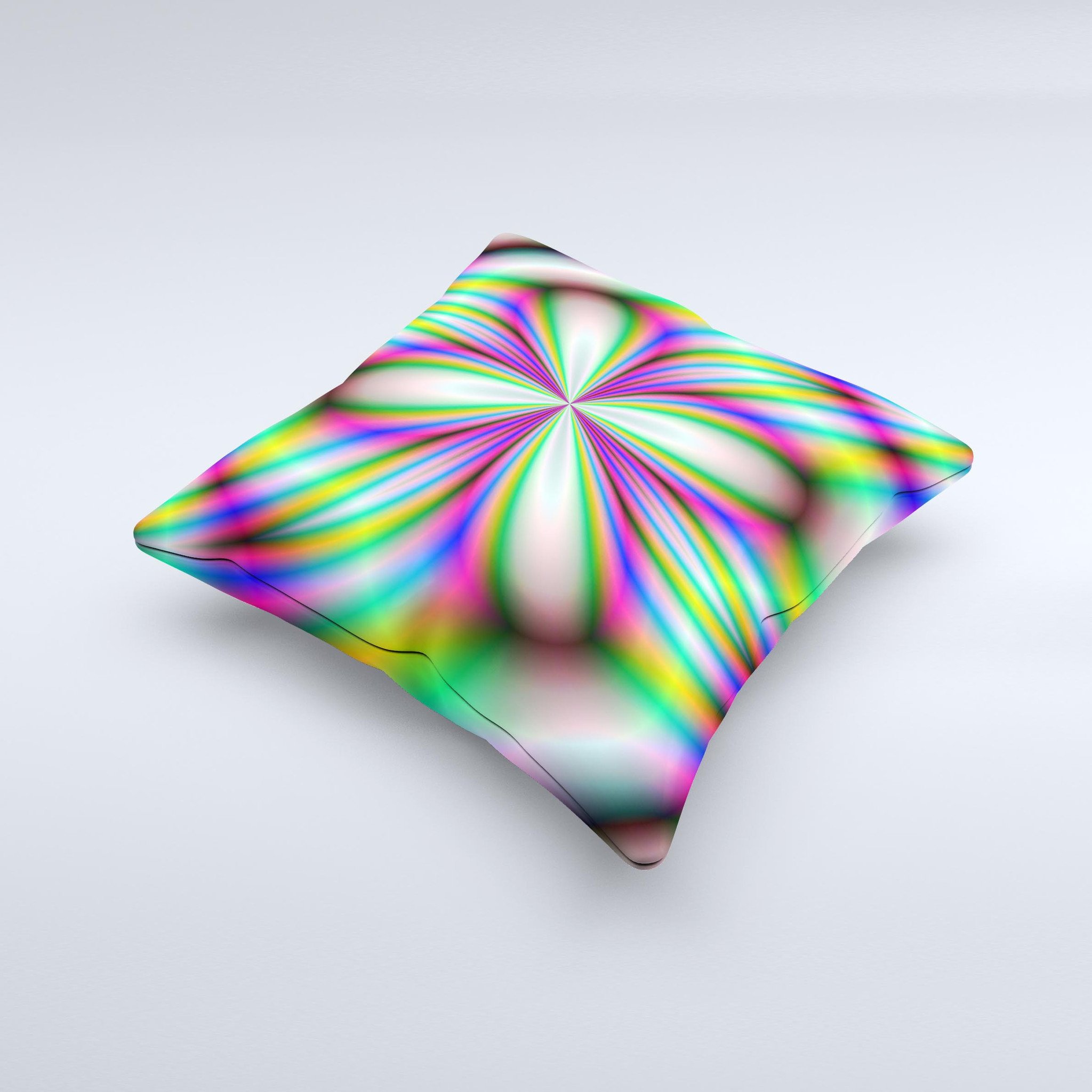 A vibrant Neon Tie-Dye Flower decorative throw pillow showcasing a unique hand-crafted design with bright colors and soft fabric.