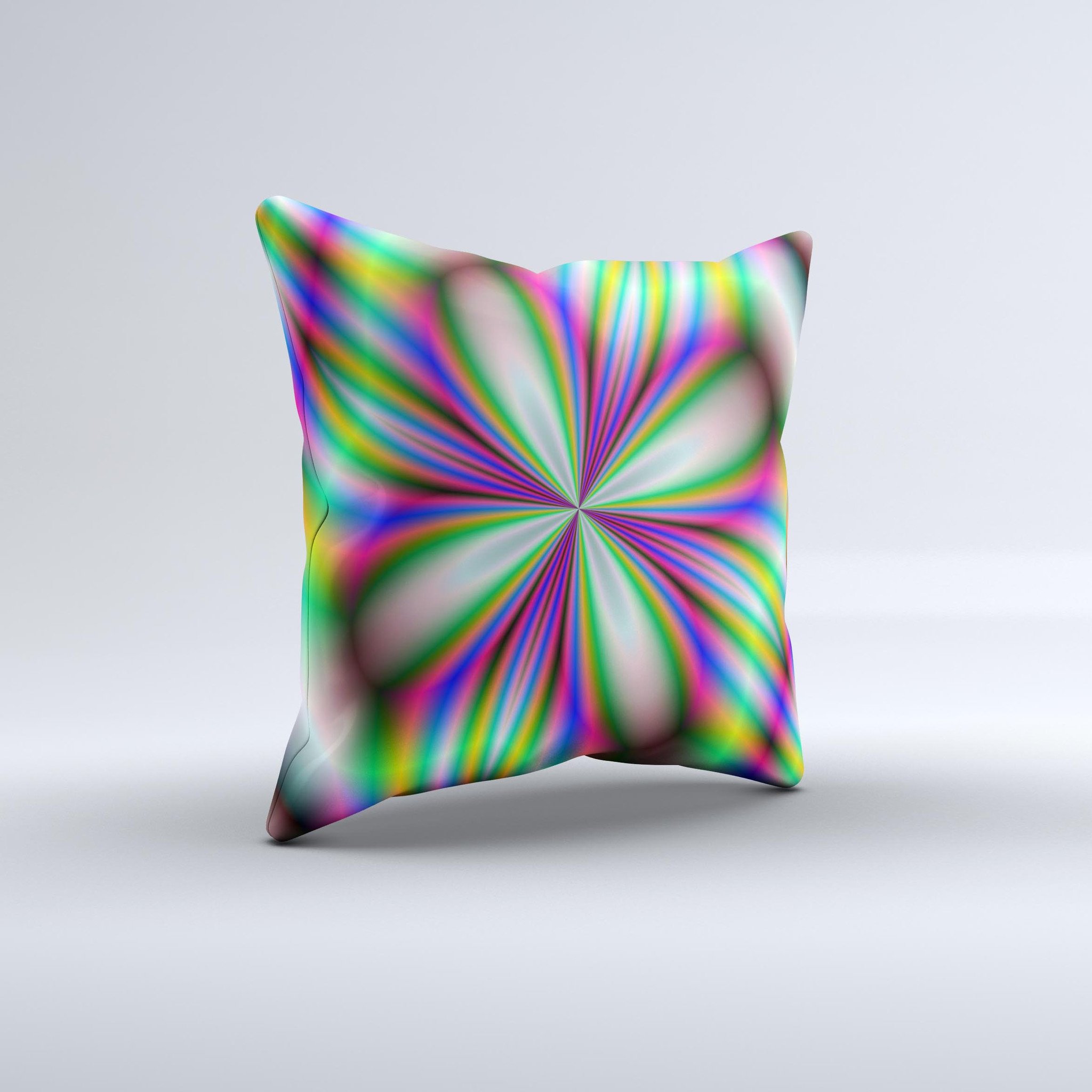 A vibrant Neon Tie-Dye Flower decorative throw pillow showcasing a unique hand-crafted design with bright colors and soft fabric.