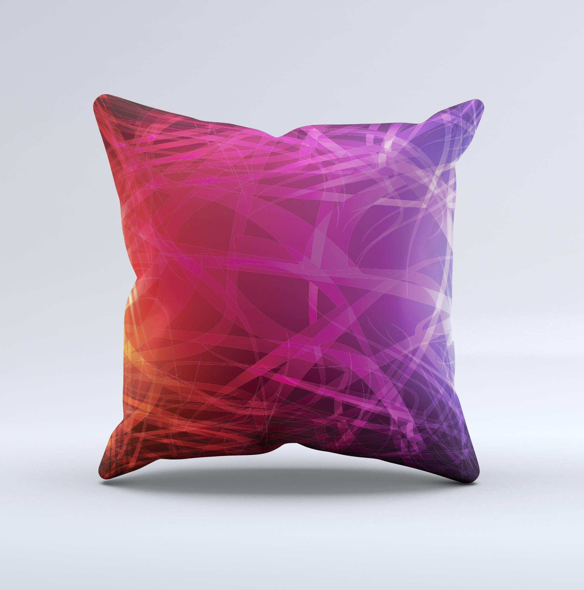 A vibrant Neon Translucent Swirls ink-Fuzed Decorative Throw Pillow showcasing a unique, colorful design, handcrafted in Virginia.