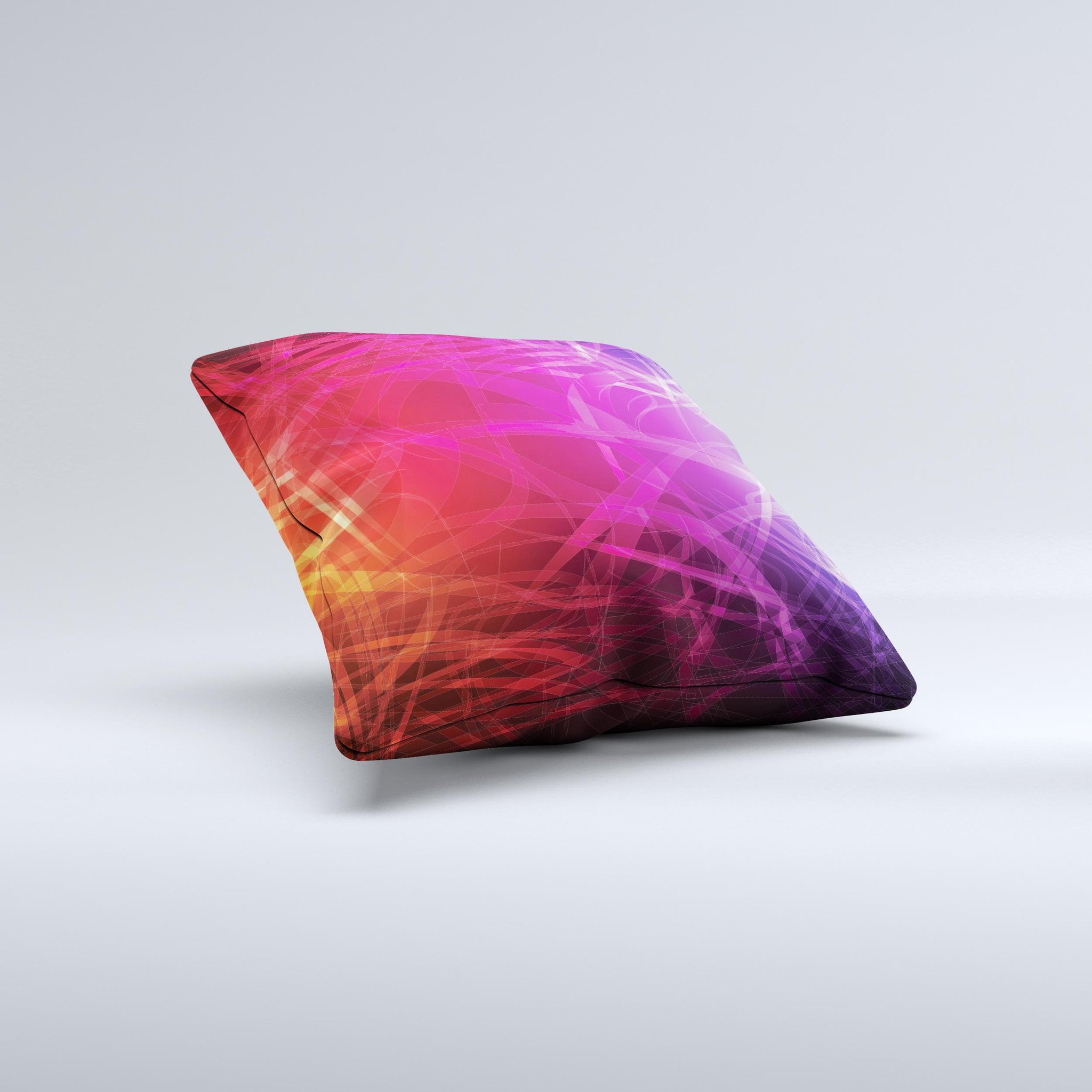 A vibrant Neon Translucent Swirls ink-Fuzed Decorative Throw Pillow showcasing a unique, colorful design, handcrafted in Virginia.