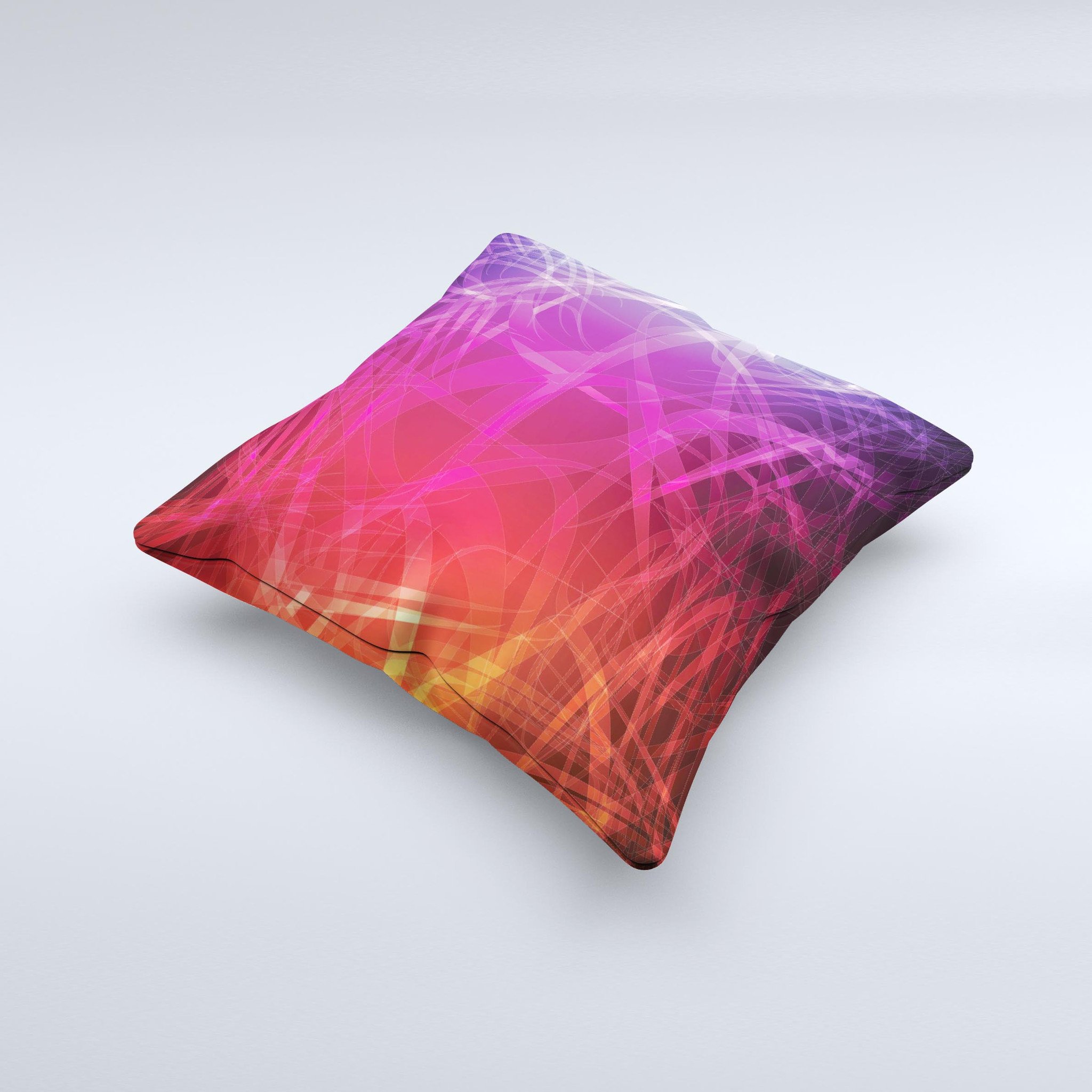 A vibrant Neon Translucent Swirls ink-Fuzed Decorative Throw Pillow showcasing a unique, colorful design, handcrafted in Virginia.