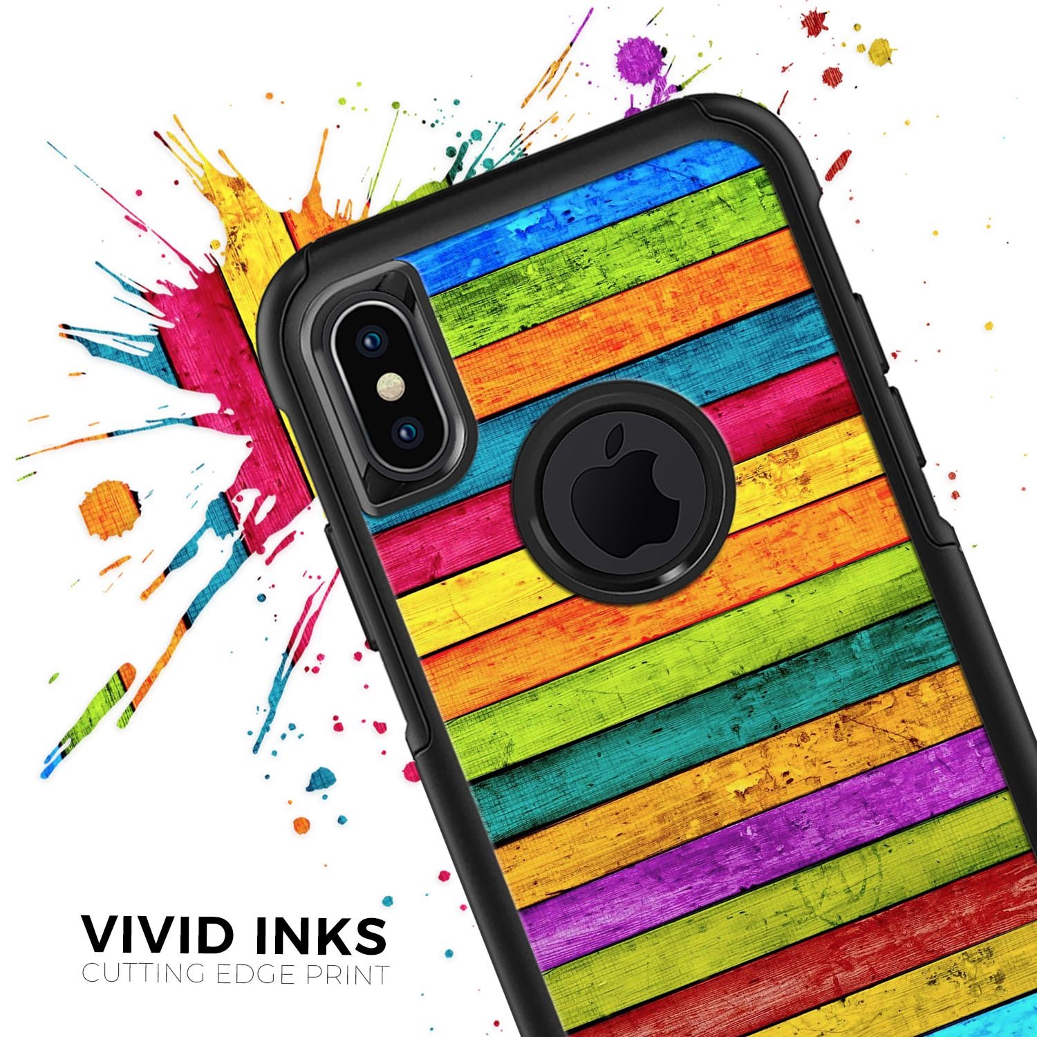 Neon Wood Planks skin kit for iPhone OtterBox cases, showcasing vibrant wood design and premium finish.