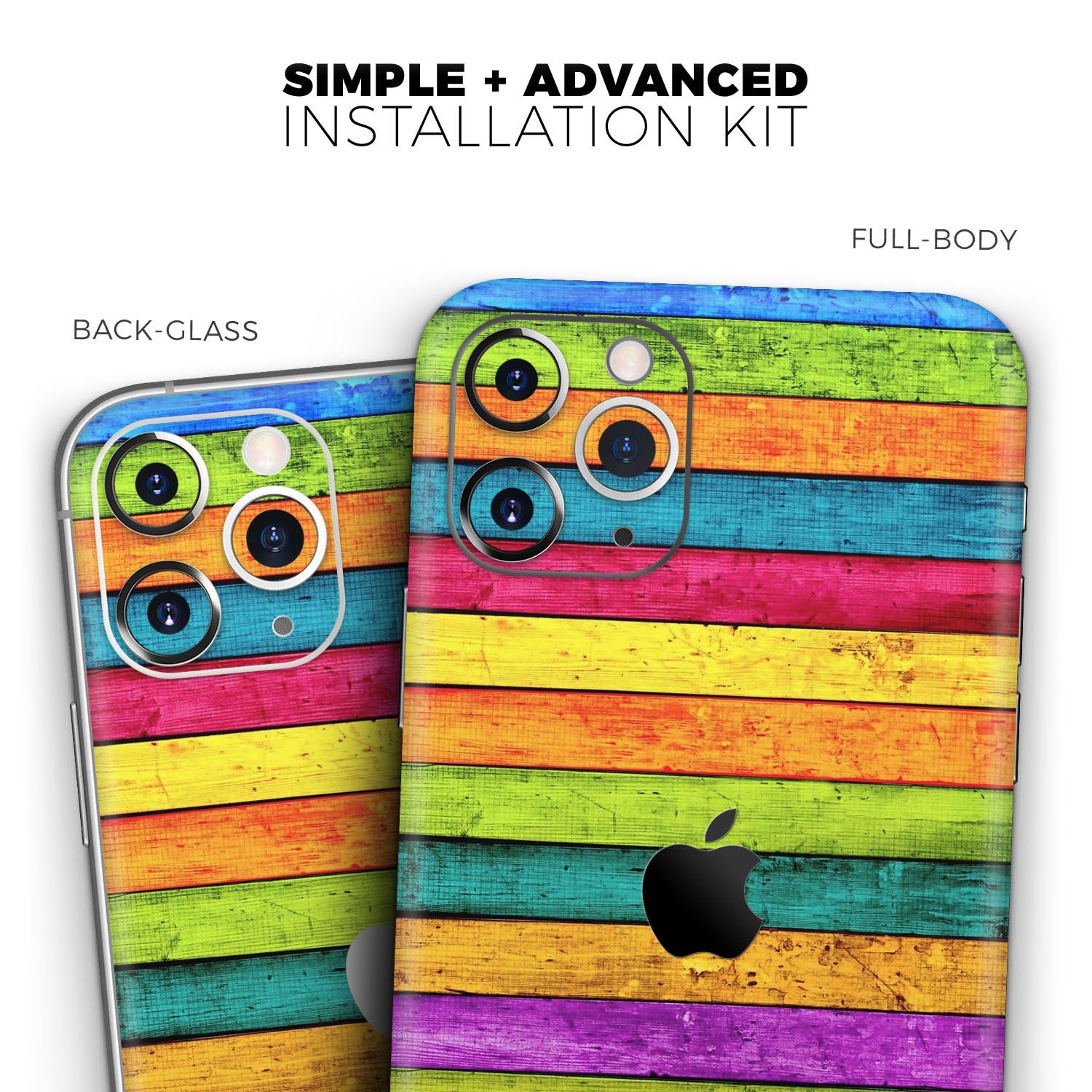 Neon Wood Planks skin for Apple iPhone 14 and 13, showcasing vibrant colors and sleek design.